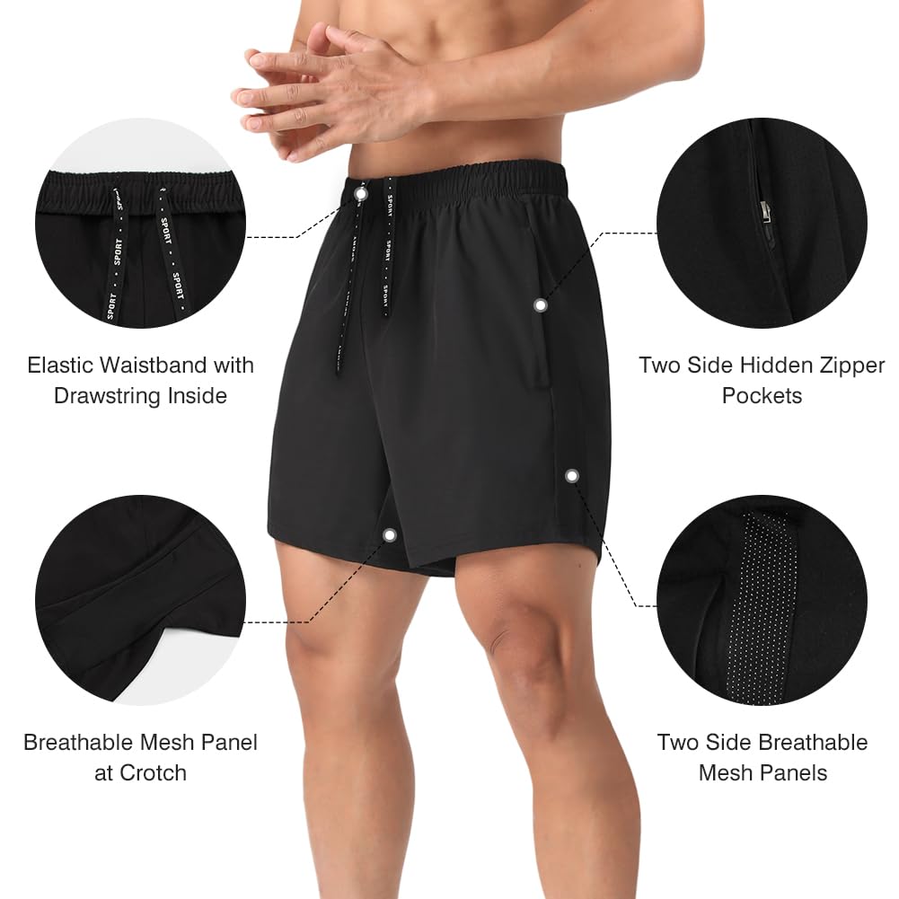 2 Pack Men's Lightweight Athletic Running Shorts 5'' - Quick Dry Gym Workout Shorts with Zipper Pockets - Perfect for Jogging, Training & Outdoor Activities