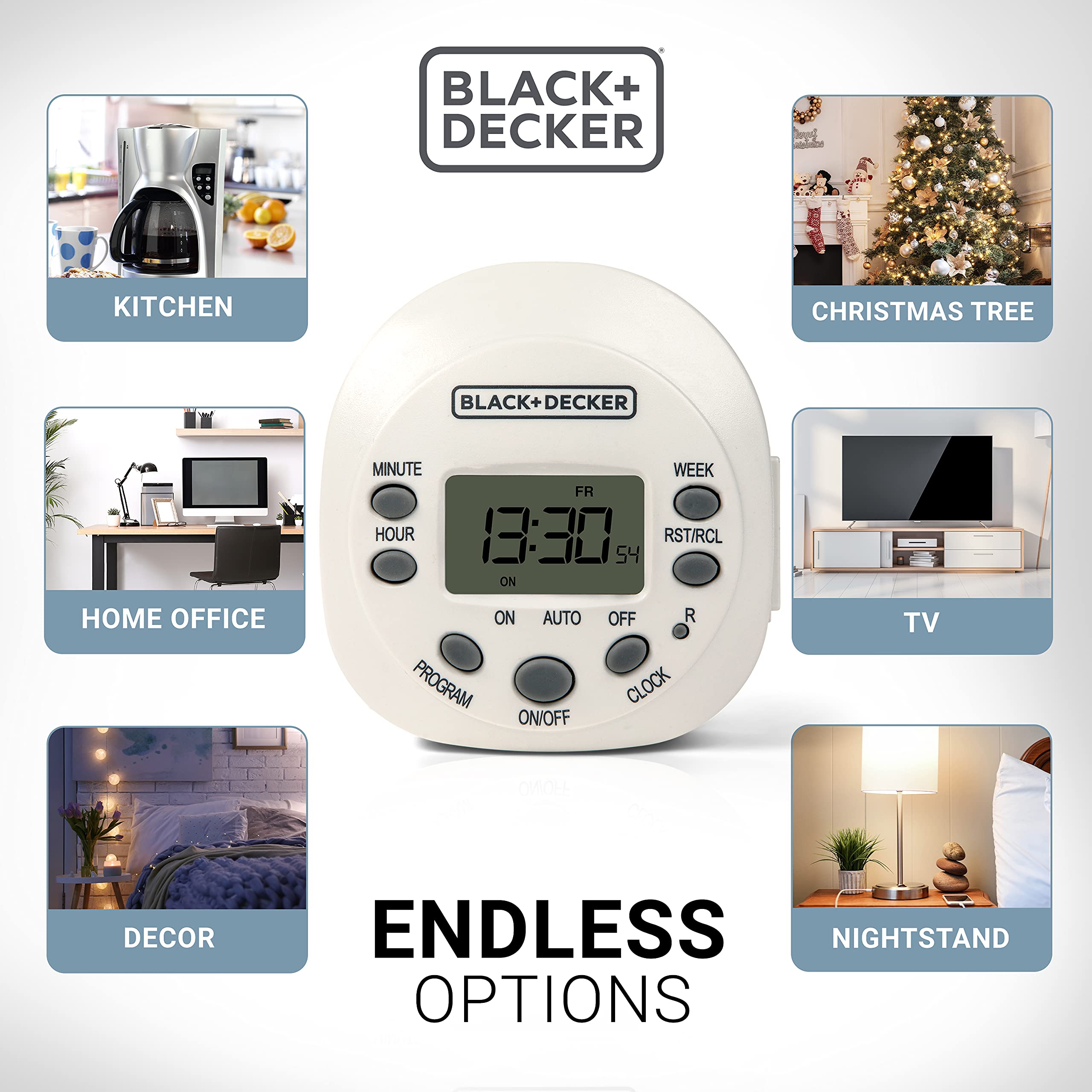 BLACK+DECKER Programmable Light Timer with Grounded Outlet - Compact Digital Timer for Indoor Use (1 Pack) | 7-Day Settings & Daylight Savings Mode | Perfect for Lamps, Appliances & Home Automation