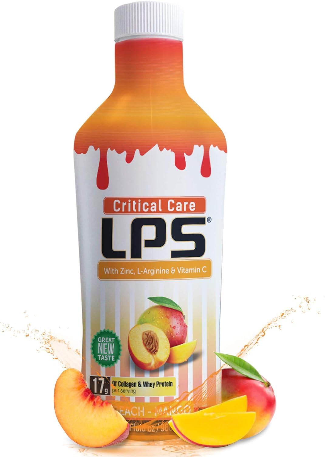 Nutritional Designs LPS Liquid Collagen & Whey Protein Powder - Sugar Free, Non-GMO Supplement Drink for Healthy Skin & Hair - Men & Women (Peach Mango Flavor) | Post-Workout Recovery & Beauty Boost