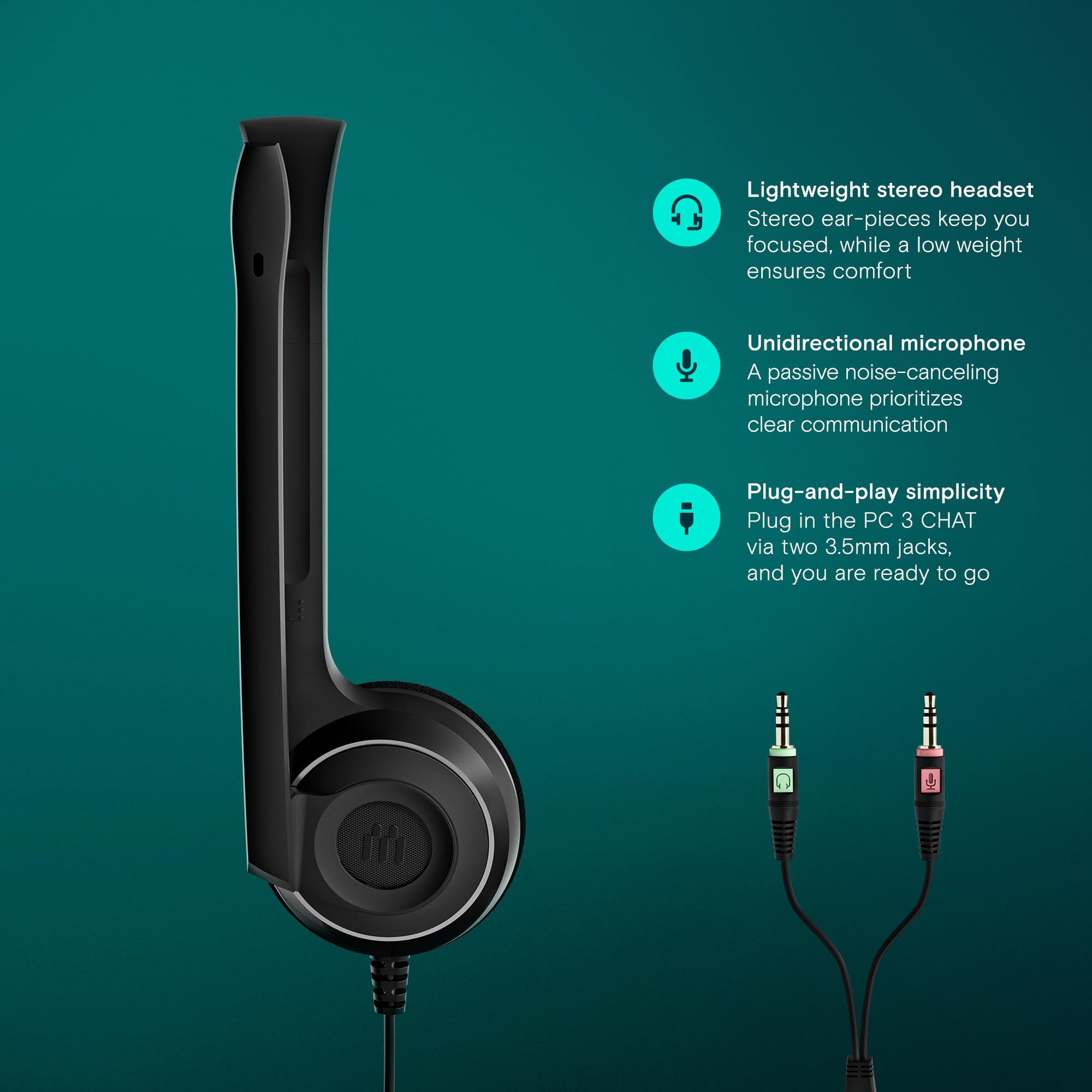 Sennheiser PC 3 Chat Wired Gaming Headset with Noise Cancelling Mic - Lightweight On-Ear Stereo Headphones for PC, Laptop, VoIP Calls - Perfect for Online Gaming, Zoom Meetings, Remote Work & E-Learning