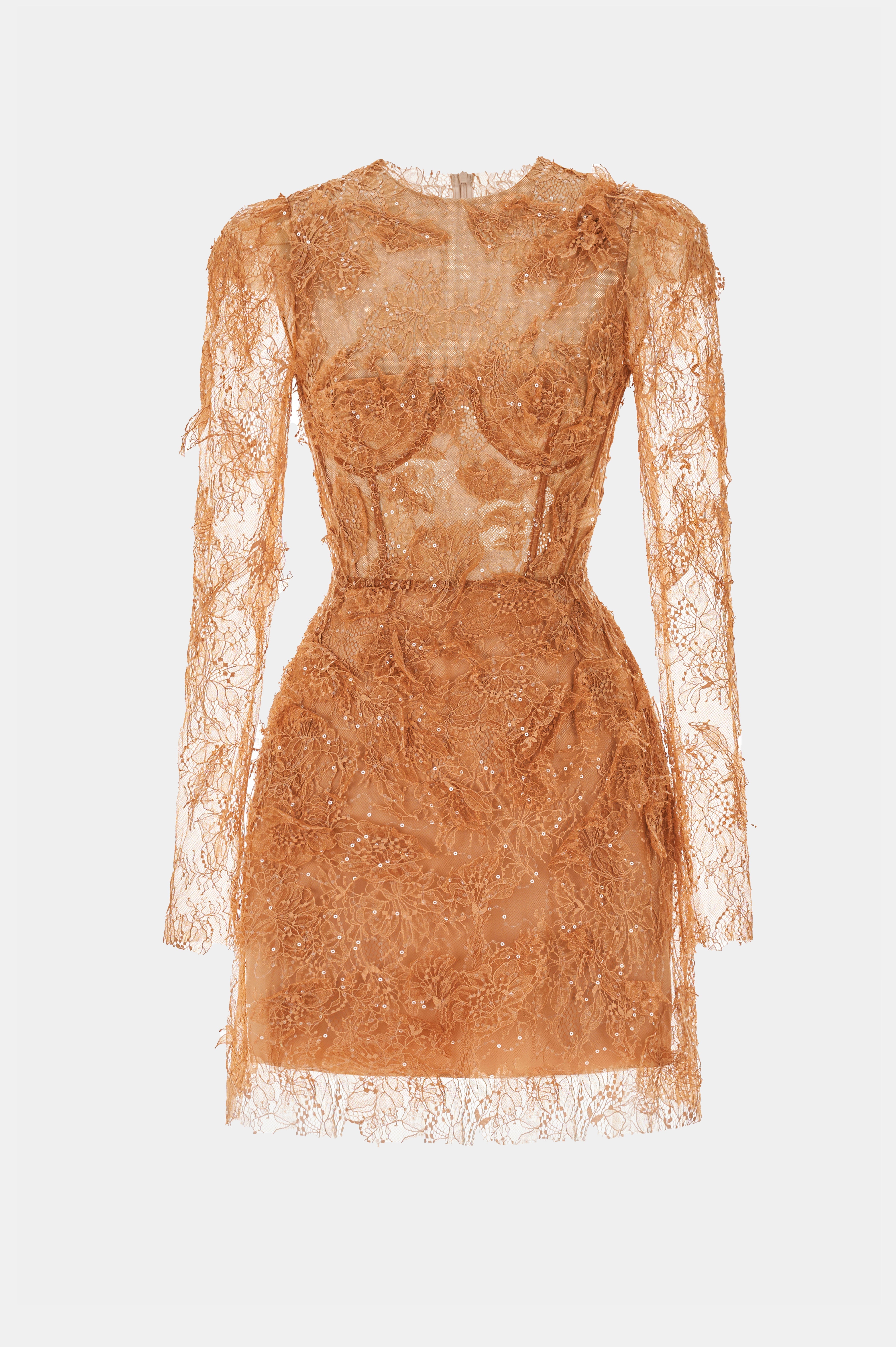 Elegant Honey Beaded Lace Mini Dress for Women - Perfect for Cocktail Parties, Date Nights & Special Occasions