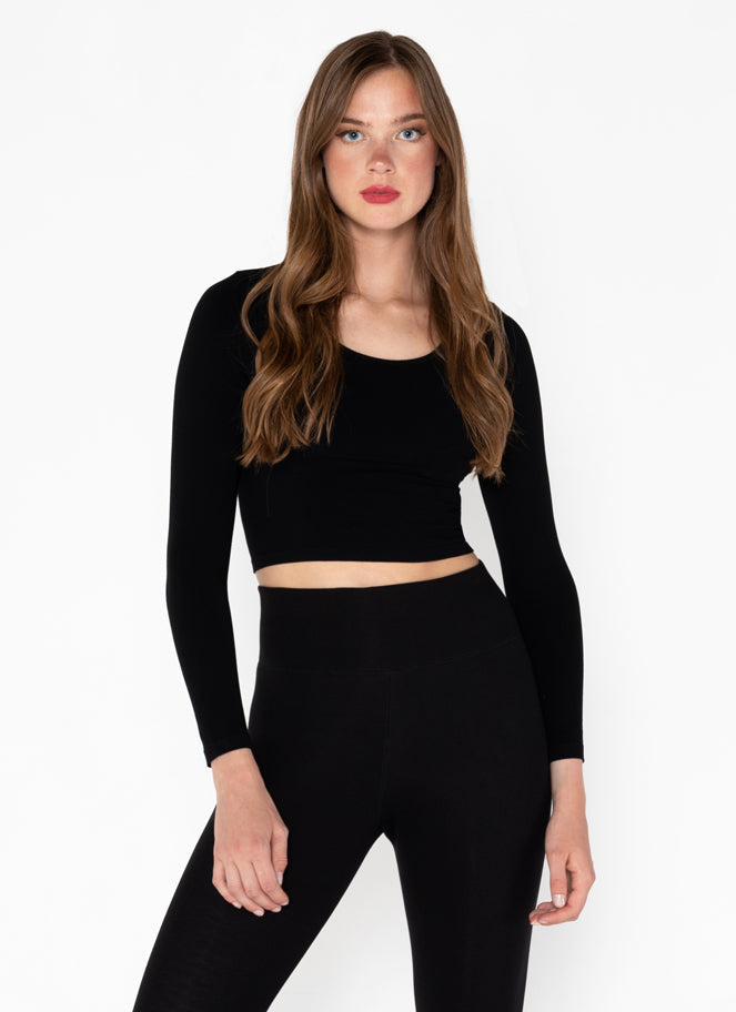 Eco-Friendly Bamboo Crop Scoop Long Sleeve Top - Soft Breathable Women's T-Shirt for Yoga, Gym & Casual Wear