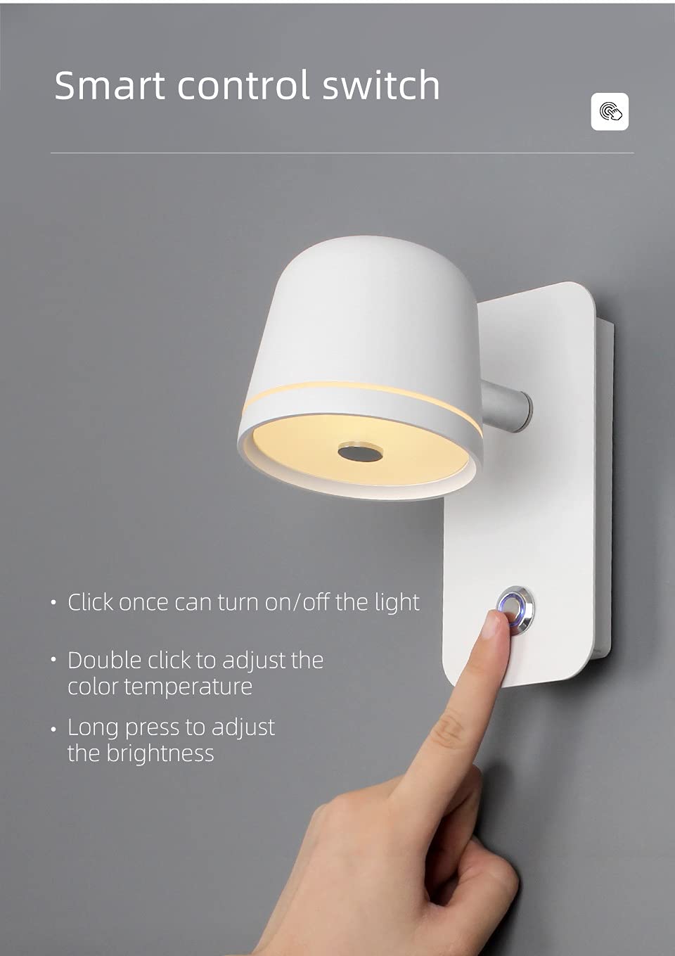 Modern LED Wall Mount Lamp - Dimmable Bedside Reading Light, Nordic Style Bedroom & Living Room Wall Light with Infinite Dimming Switch (Black, Warm White) - Perfect for Cozy Nights & Stylish Home Decor