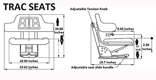 TRAC SEATS Black Waffle Style Universal Tractor Suspension Seat with Tilt - Fits John Deere 5200 5210 5300 5310 - Comfort Upgrade for Farming, Landscaping & Construction Equipment
