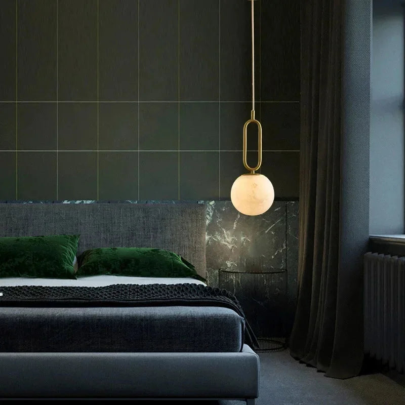 Orbit Glow Marble & Brass Pendant Light - Modern Ceiling Fixture for Dining Room, Kitchen Island, and Living Room Decor
