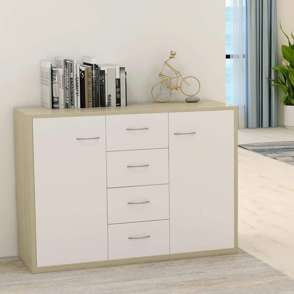 White & Sonoma Oak Sideboard Cabinet - 34.6