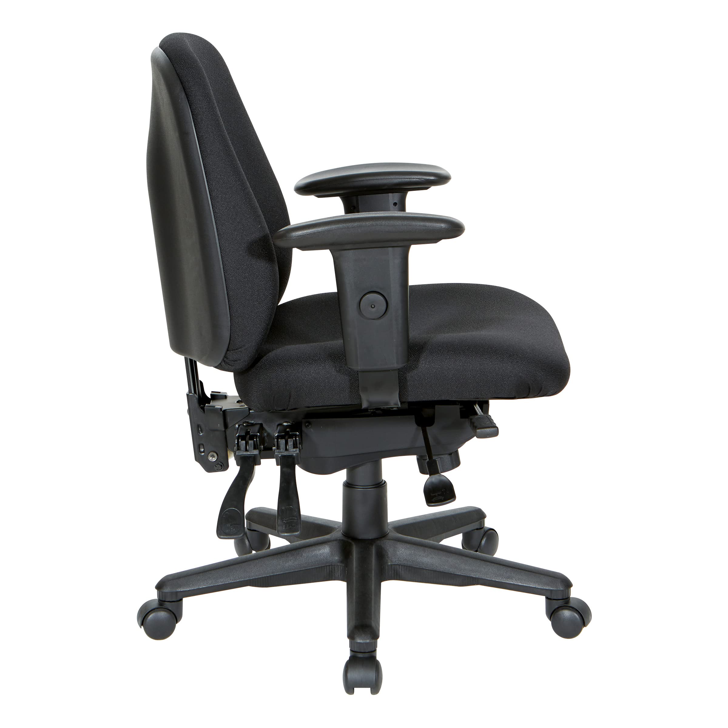 Office Star Ergonomic Mid Back Office Chair - Adjustable Height & Tilt, Padded Armrests, Black Fabric - Perfect for Home Office & Workspace Comfort