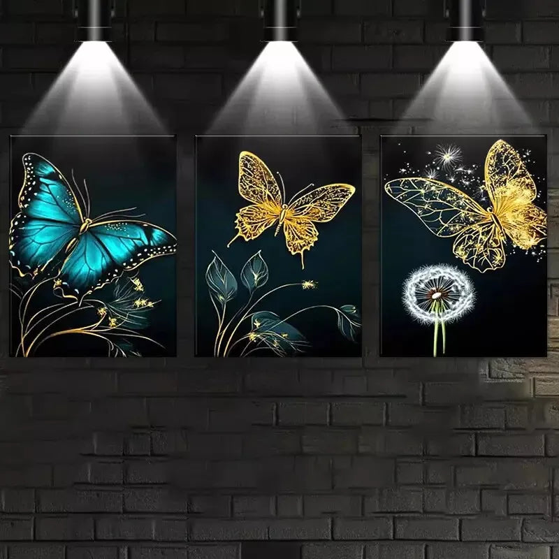 3-Piece Stunning Abstract Butterfly Dandelion Art Set - Framed Canvas Wall Decor 50x70cm (19.7x27.6in) - High Quality Print, Ready to Hang - Modern Home & Office Decoration for Living Room, Bedroom, Study
