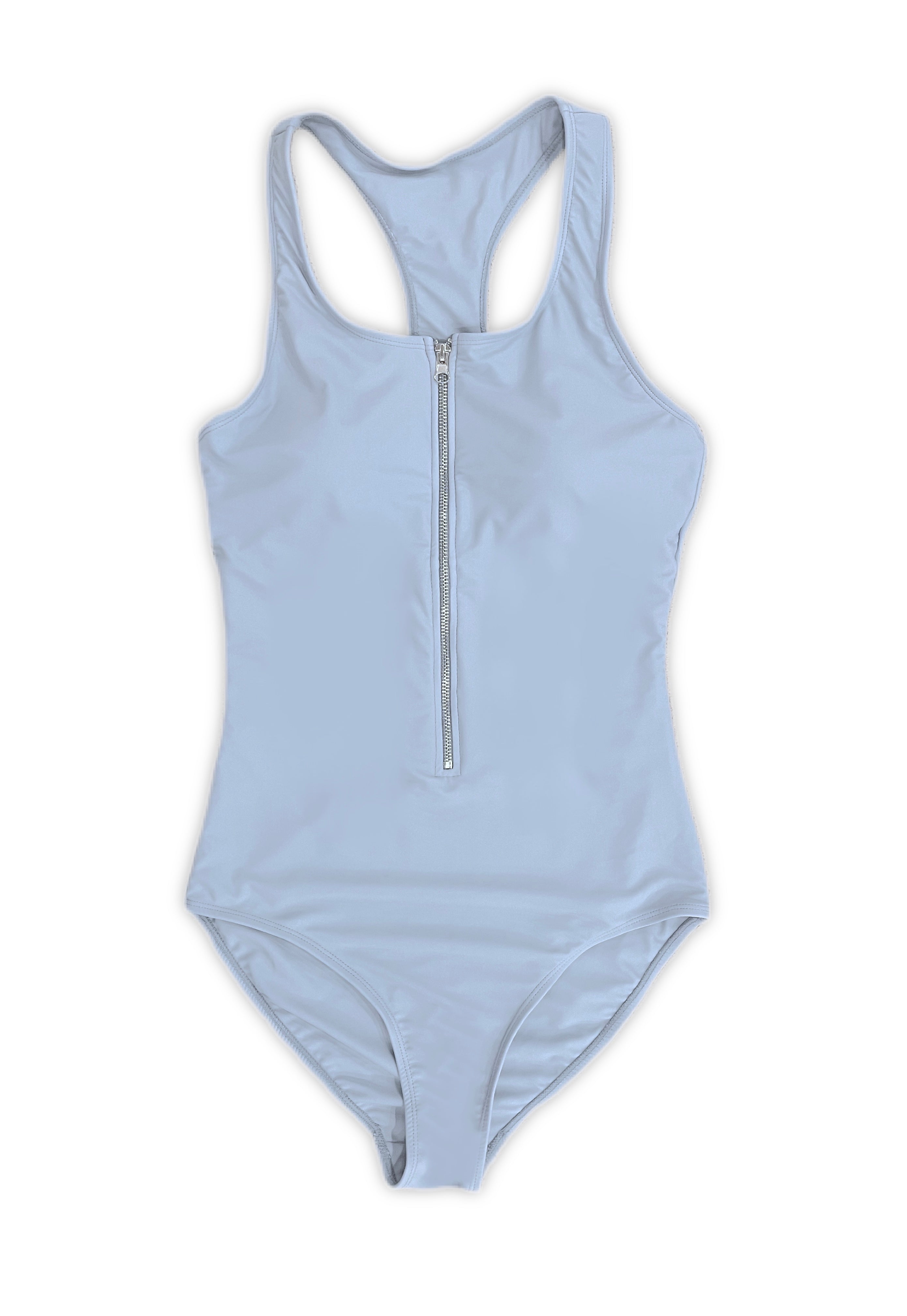 Bella Twilight Blue Zipper One Piece Swimsuit for Women - Sexy High Waisted Bathing Suit with Side Ties - Perfect for Beach Vacation, Pool Party & Summer Swimwear