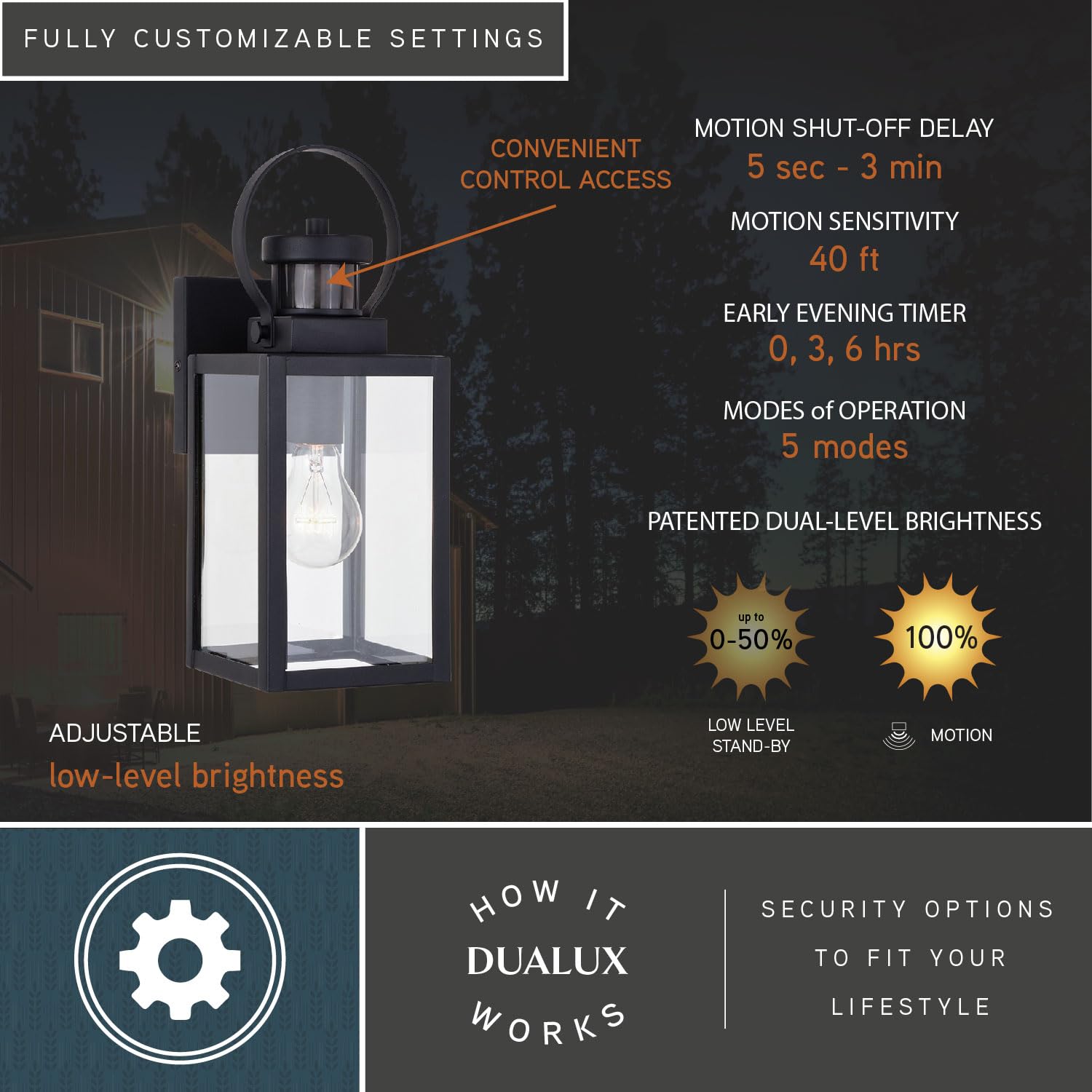 VAXCEL Medinah 1-Light Black Outdoor Wall Lantern with Motion Sensor & Dusk to Dawn - Clear Glass - Weatherproof Exterior Light for Porch, Garage, and Entryway Security