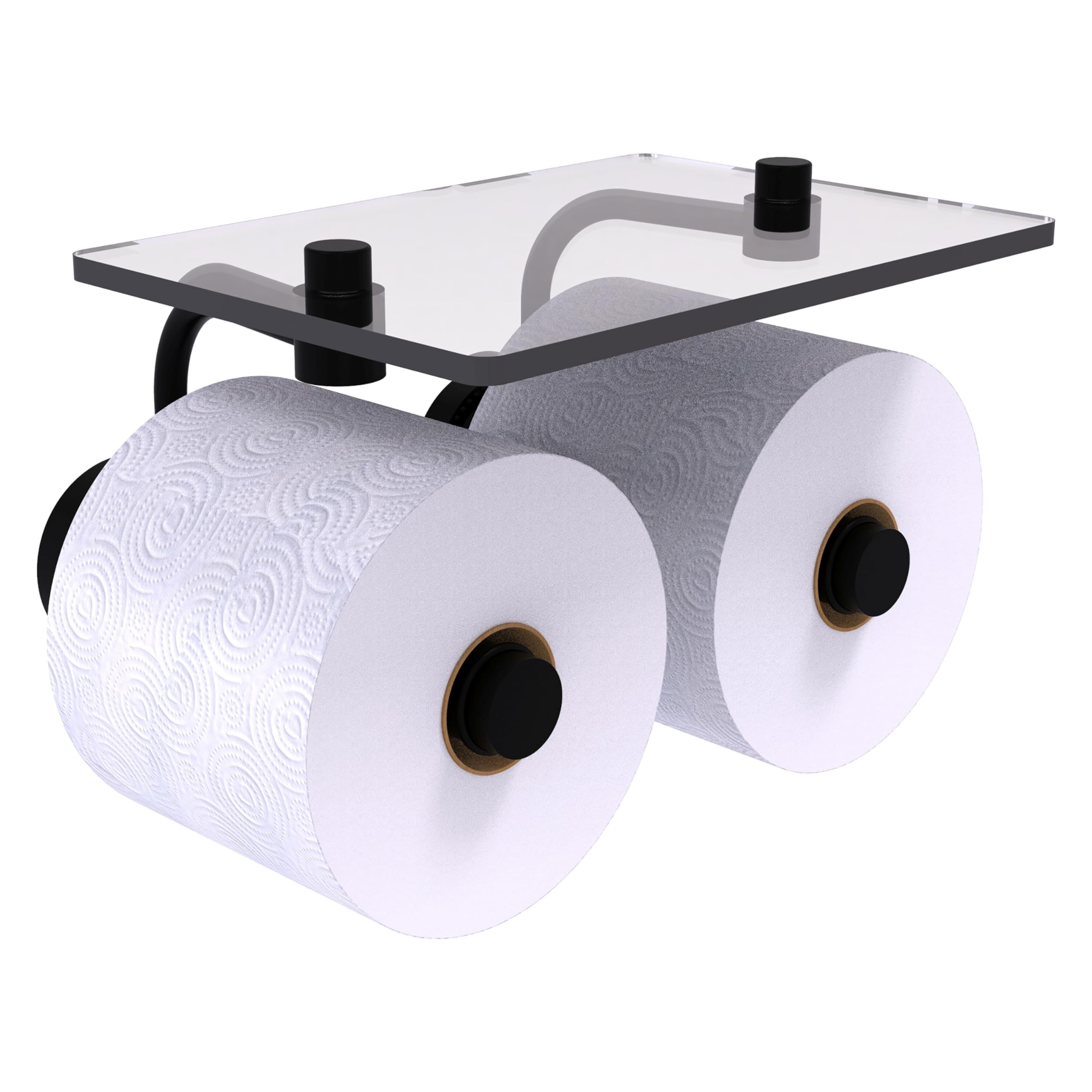 Allied Brass DT-24-2S-BKM Dottingham Collection 2-Roll Glass Shelf Toilet Paper Holder in Matte Black - Bathroom Tissue Dispenser for Modern Homes & Luxury Hotels