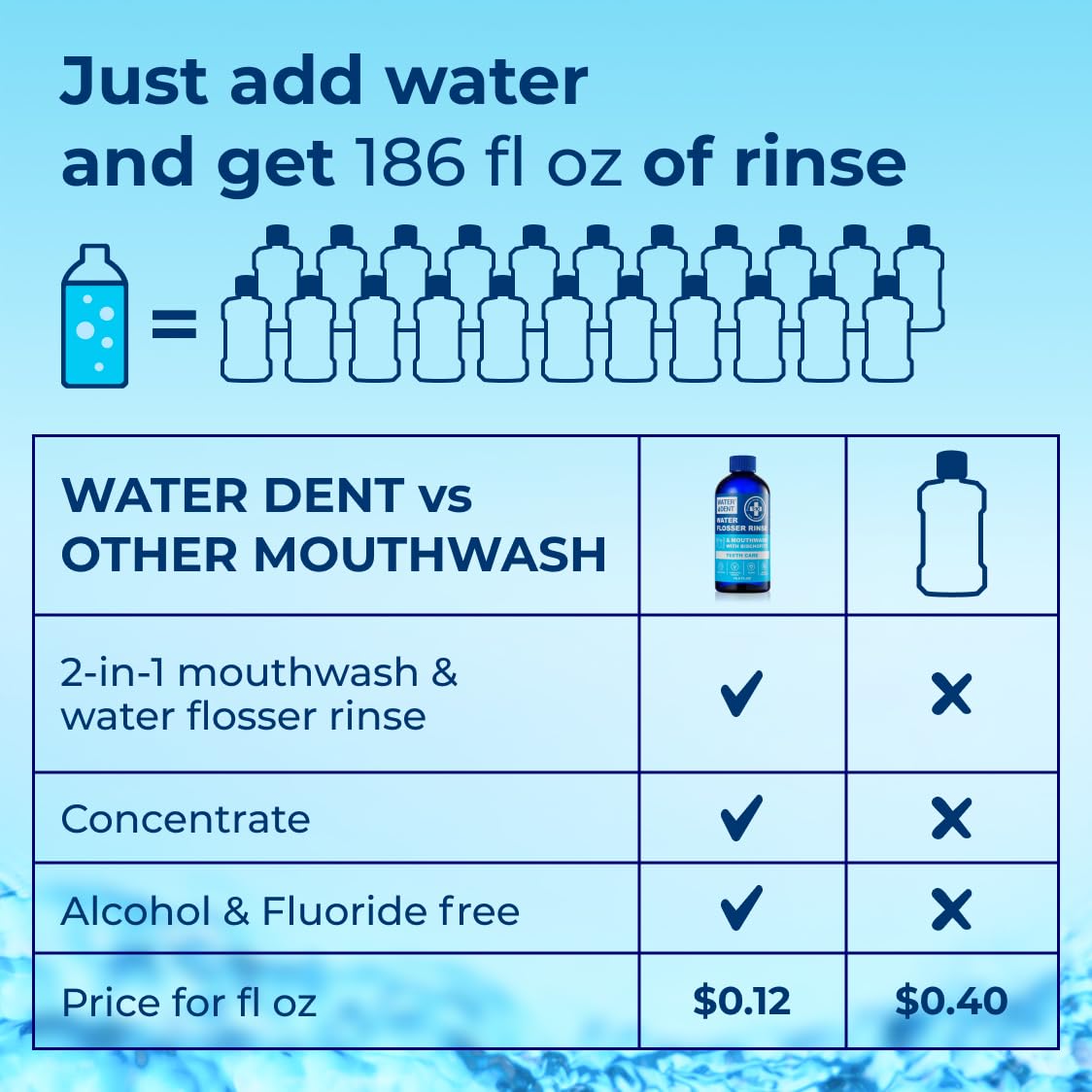 Concentrated Oral Irrigant Solution for Water Flossers - Mint Flavor, Alcohol & Fluoride Free Teeth Rinse (Pack of 2, 372 fl.oz) | Made in USA | Ideal for Daily Dental Care, Gum Health & Fresh Breath