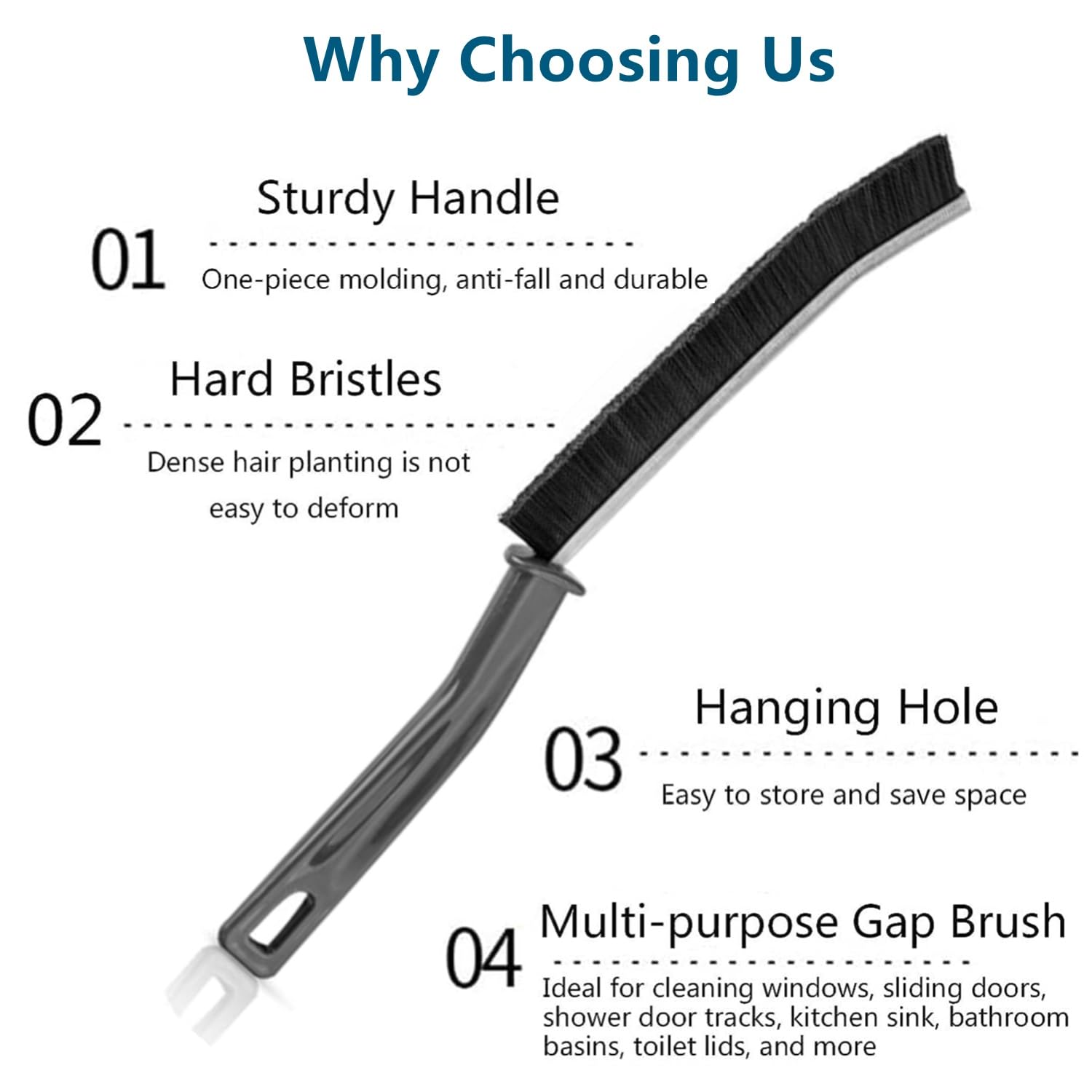 5Pcs Bathroom Crevice Cleaning Brush Set - Multi-Purpose Gap & Groove Cleaner for Windows, Tiles, Dead Corners - Durable Black Cleaning Brushes for Home & Kitchen Use