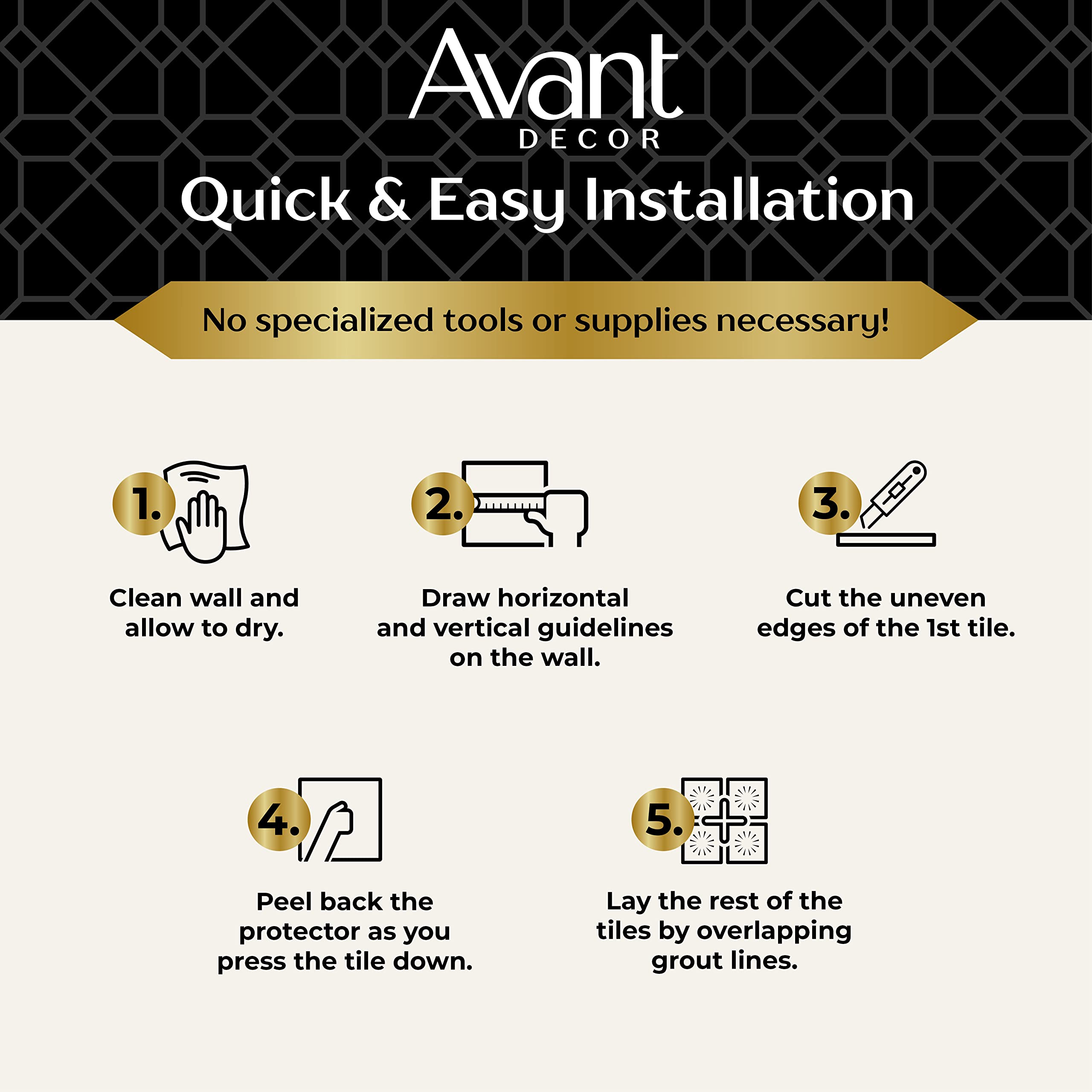 Avant Decor 8-Pack Stone Composite Hexagon Peel & Stick Tiles - Easy DIY Kitchen Backsplash