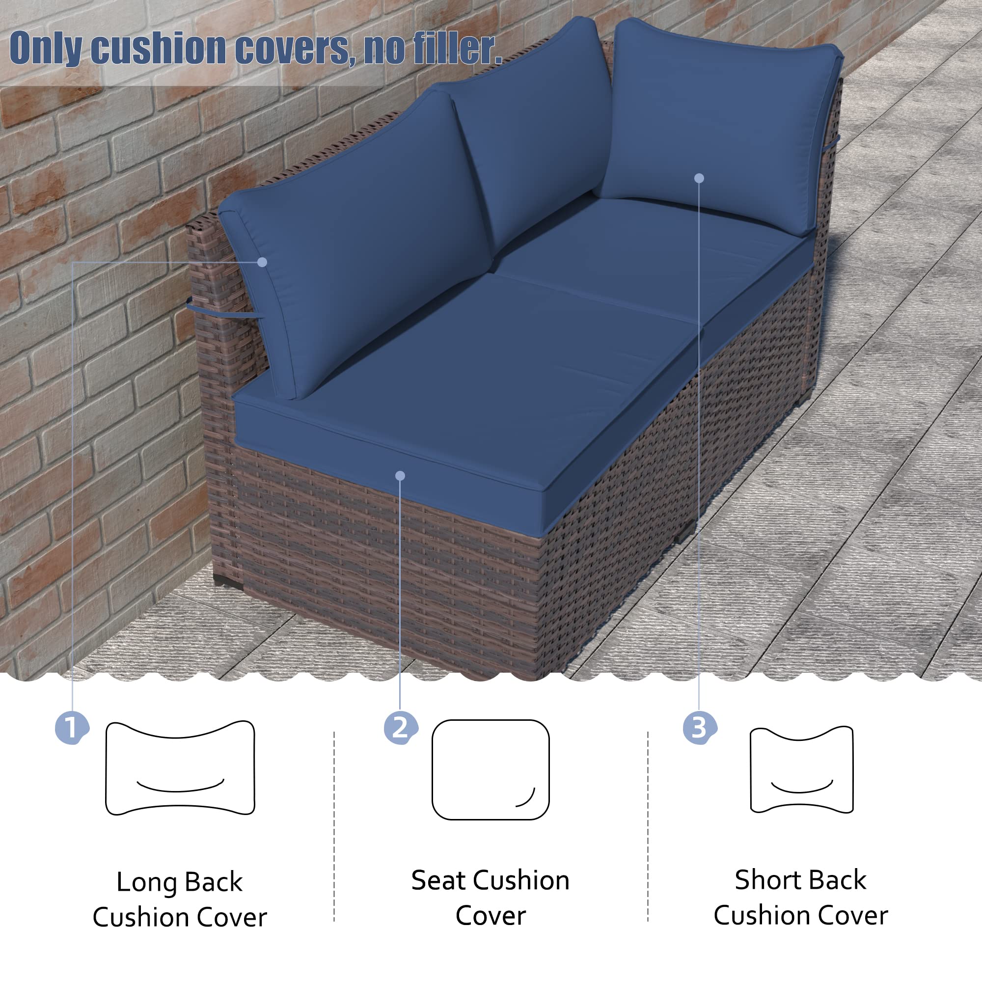 11-Piece Outdoor Cushion Covers Set - Waterproof Patio Furniture Replacement Slipcovers for Sofa, Chair & Back Pillows (Navy Blue) - Perfect for Garden, Deck, Poolside & Outdoor Lounge