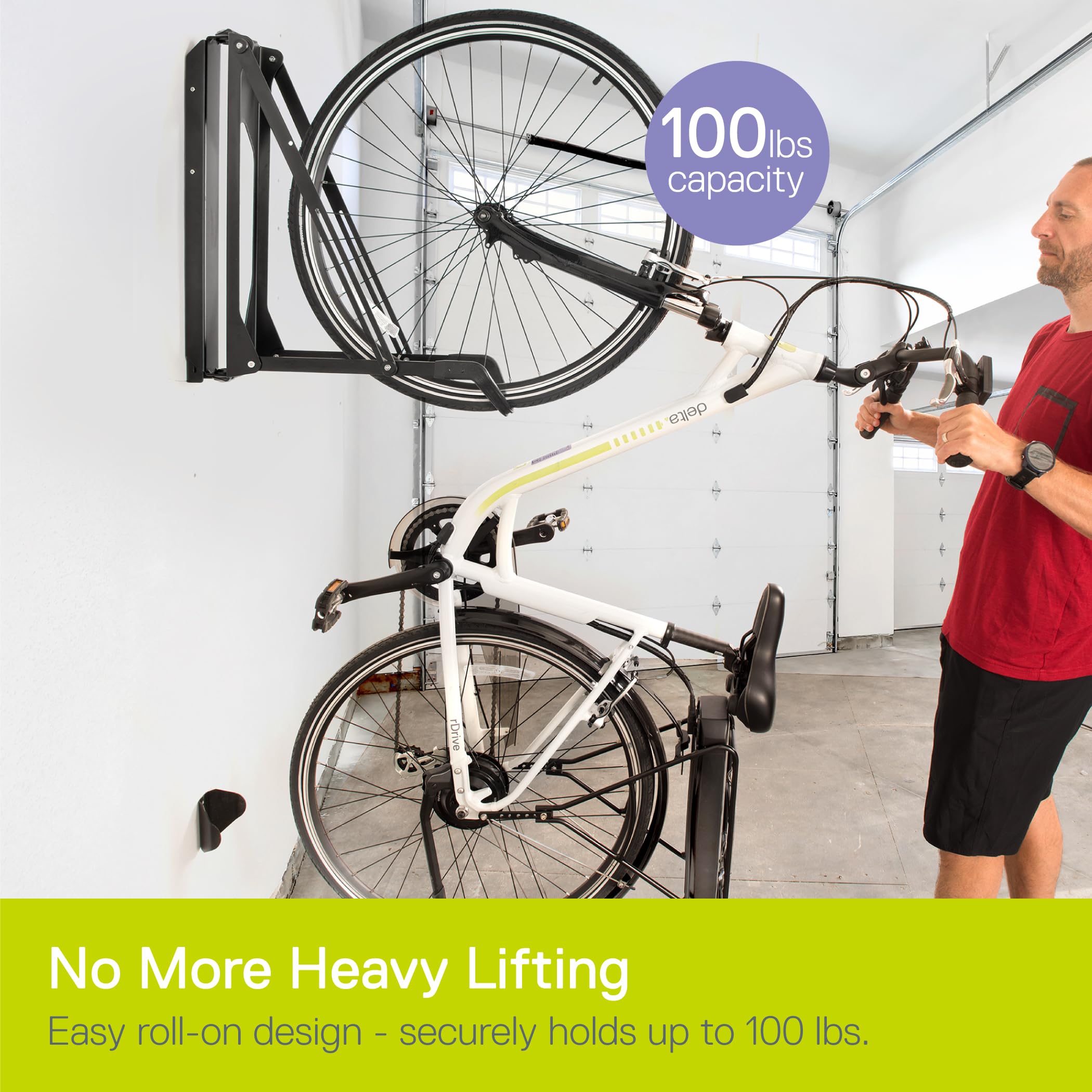 Delta Cycle Pivot Bike Storage Rack - Space-Saving Swivel Wall Mount Garage Bike Rack - No Lifting Vertical Bike Hanger for Indoor Storage (Holds 100 lbs) - Perfect for Small Spaces, Apartments & Garages