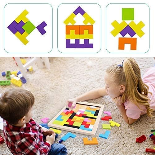 Wooden Russian Blocks Puzzle Set for Kids & Adults - 40 PCS Brain Teaser Toy with Storage Bag, Educational Gift for Ages 3-8 | Family Game Night, Classroom Learning & Travel Activity