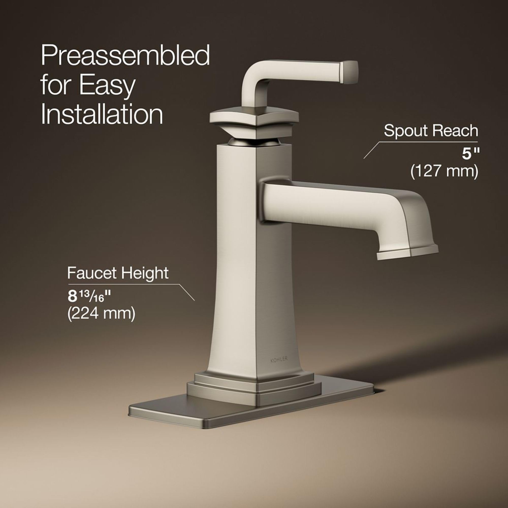 Riff Single-Handle Bathroom Sink Faucet - Modern Waterfall Spout Design for Bathroom Vanity, Powder Room & Guest Bath (Brushed Nickel Finish) - Perfect for Home Renovation & Hotel Upgrades