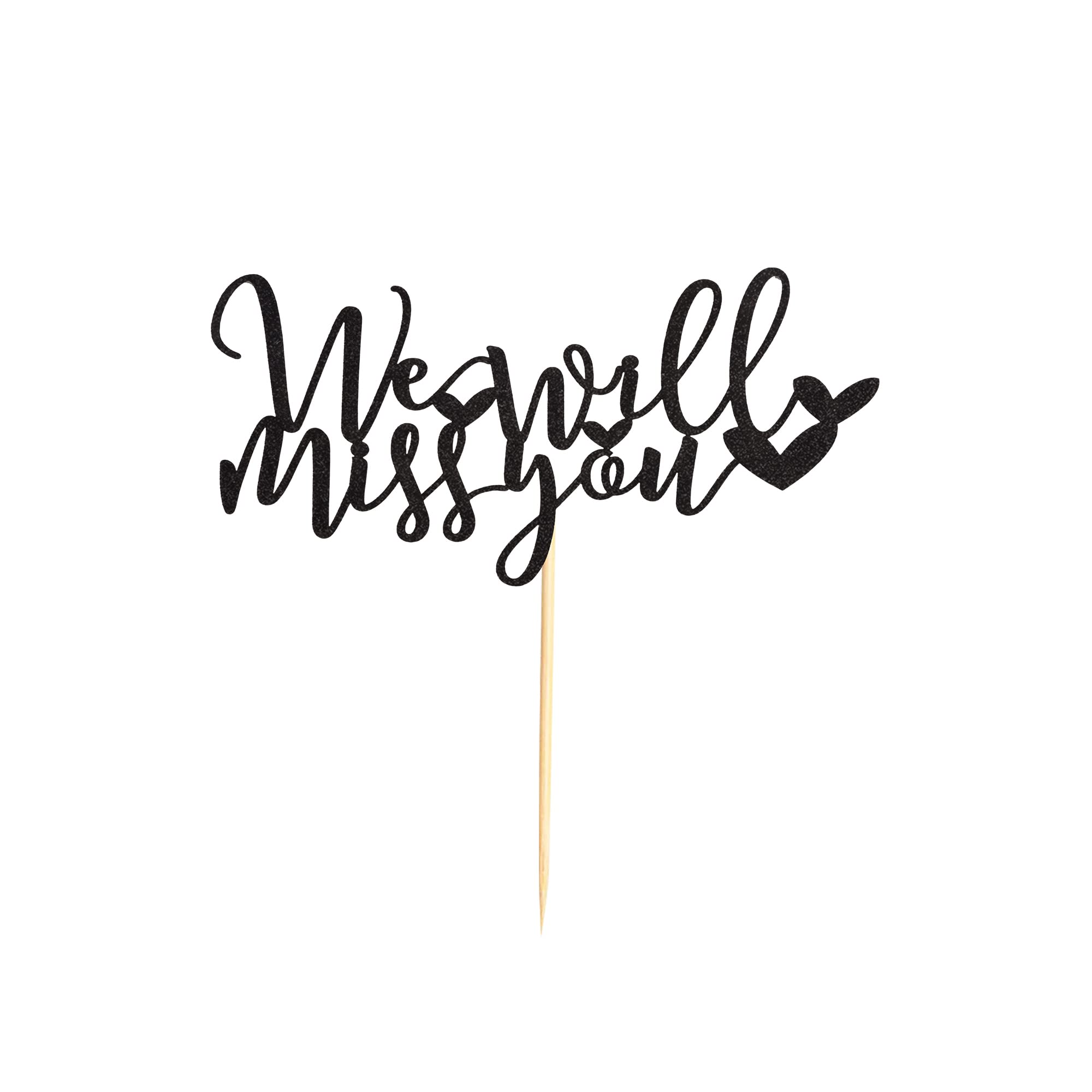 Farewell Cake Topper - Black Glitter 'We Will Miss You' Cake Decoration for Retirement, Graduation, Job Change Parties | Perfect for Office Goodbye, School Celebrations & Special Send-offs