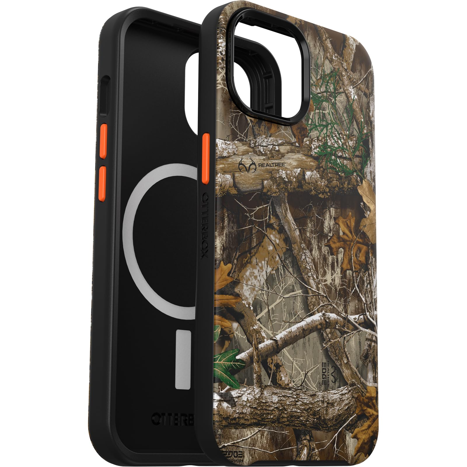 OtterBox Symmetry Series Case for iPhone 16e, 15, 14 & 13 - Realtree Edge Camo Orange | MagSafe Compatible | Ultra-Sleek Protective Cover with Raised Edges for Camera & Screen Protection | Perfect for Outdoor Adventures & Daily Use