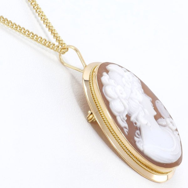 18K Yellow Gold Shell Cameo 2-Way Convertible Necklace & Brooch - Vintage Jewelry for Women, Elegant Gift for Bridal, Anniversary & Special Occasions