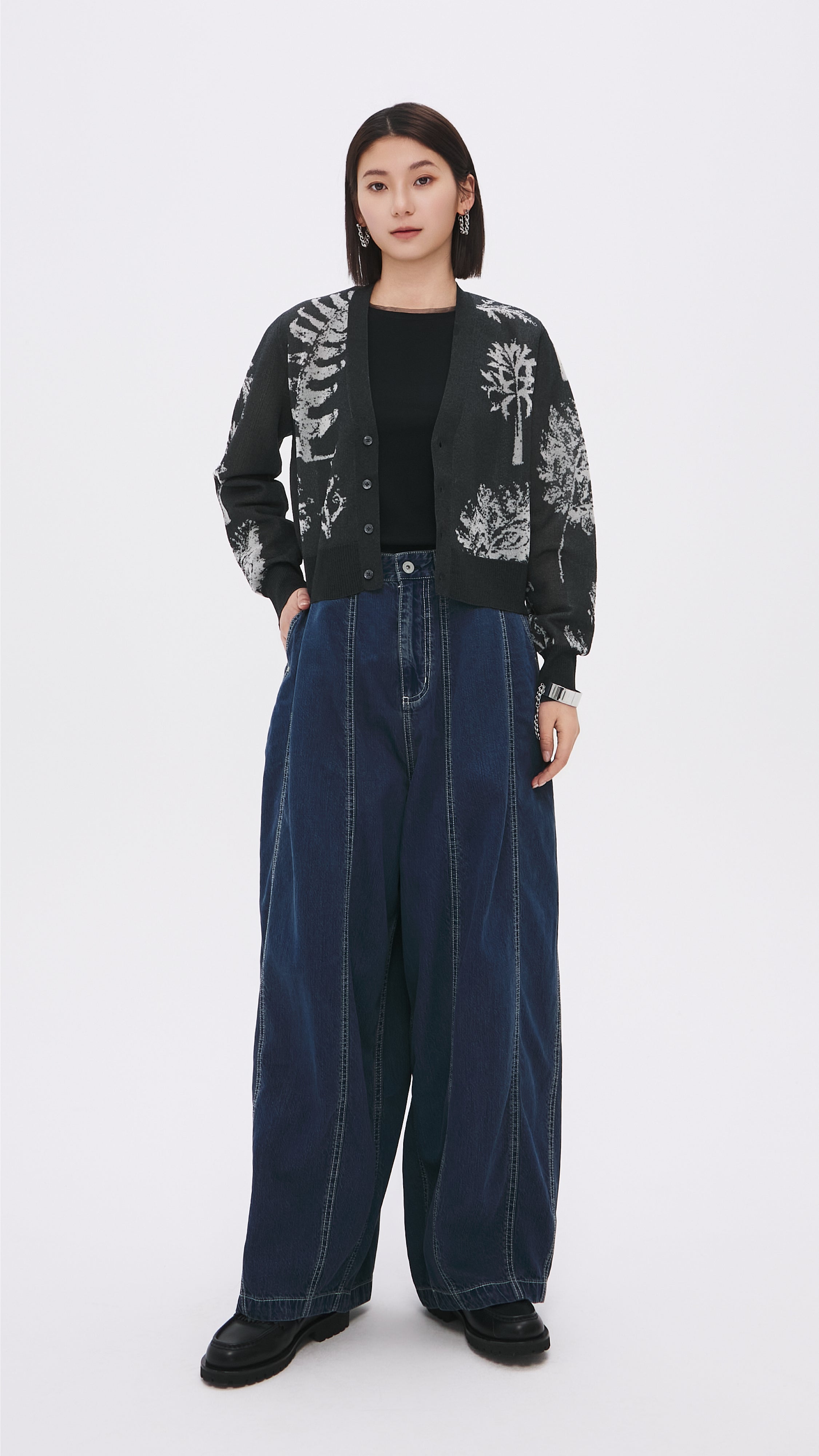 Stylish Knitted Sheer Plants Graphic Cardigan - Lightweight Open Front Cover-Up for Women | Perfect for Spring Layering, Beach Cover-Ups & Casual Outfits