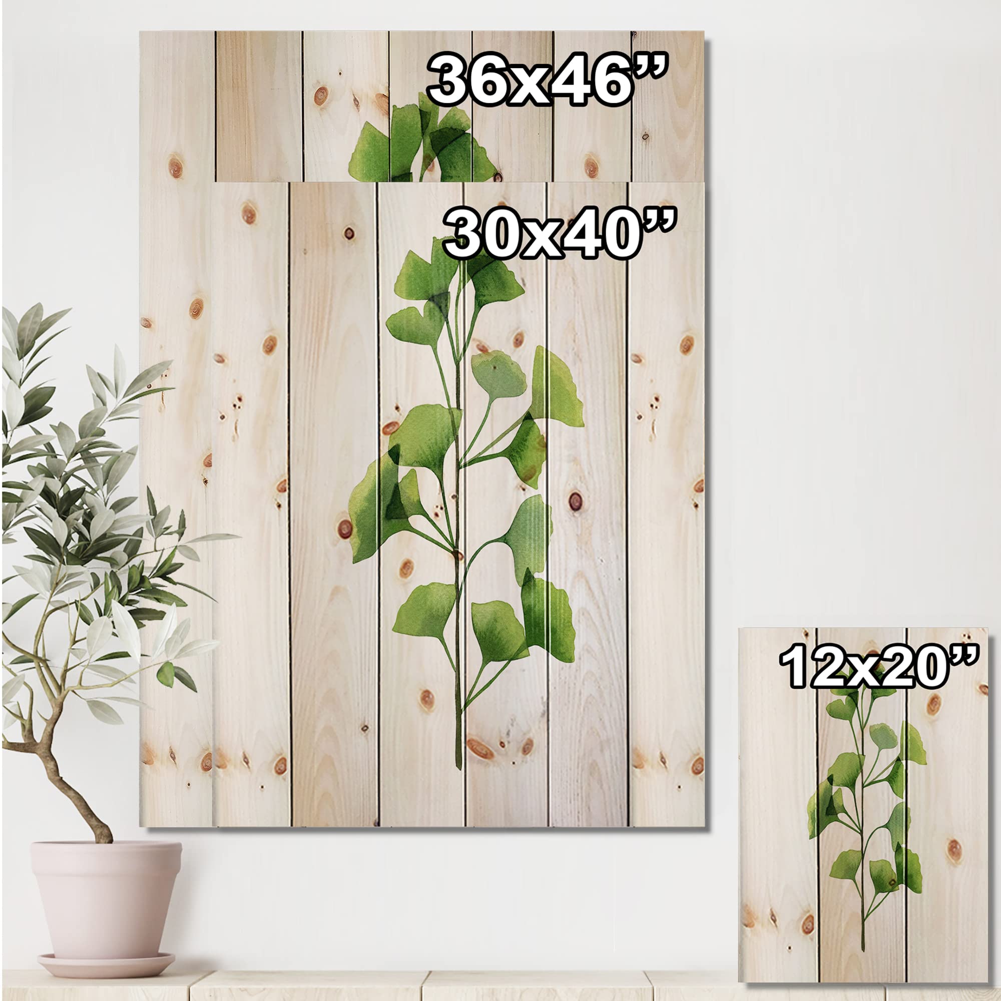 Farmhouse Wood Wall Decor - Green Field Plant Foliage Printed on Natural Pine Wood, Large Floral Wall Art Panels for Living Room, Bedroom & Home Decor