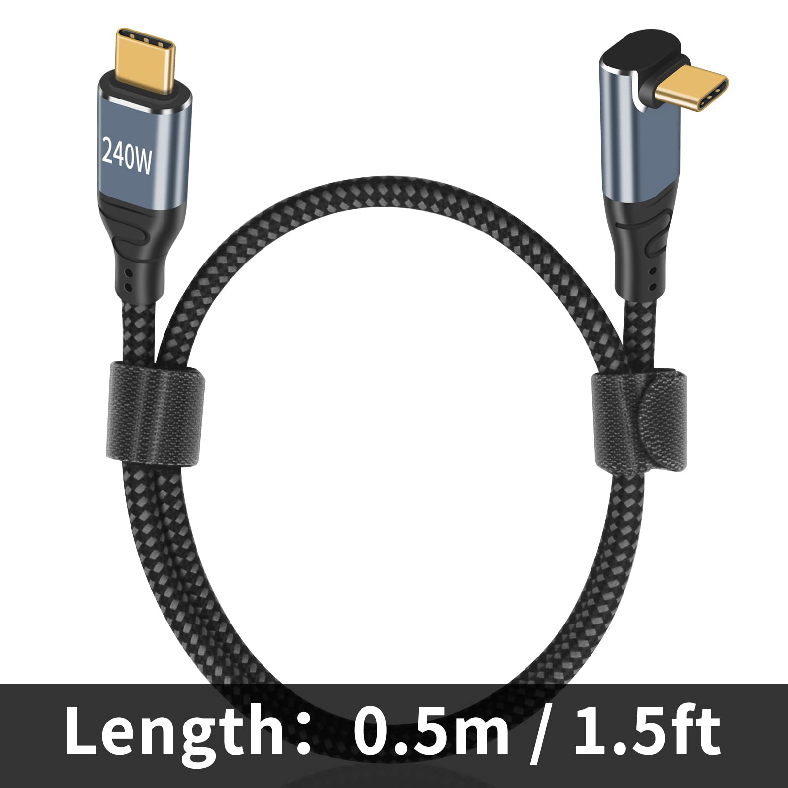 90 Degree USB C to USB C Cable 1.5ft - 240W PD 3.1 Fast Charging Cable - Right Angle Type C Cable for Samsung Galaxy, iPad Pro/Air, MacBook - Perfect for Tight Spaces & Car Charging