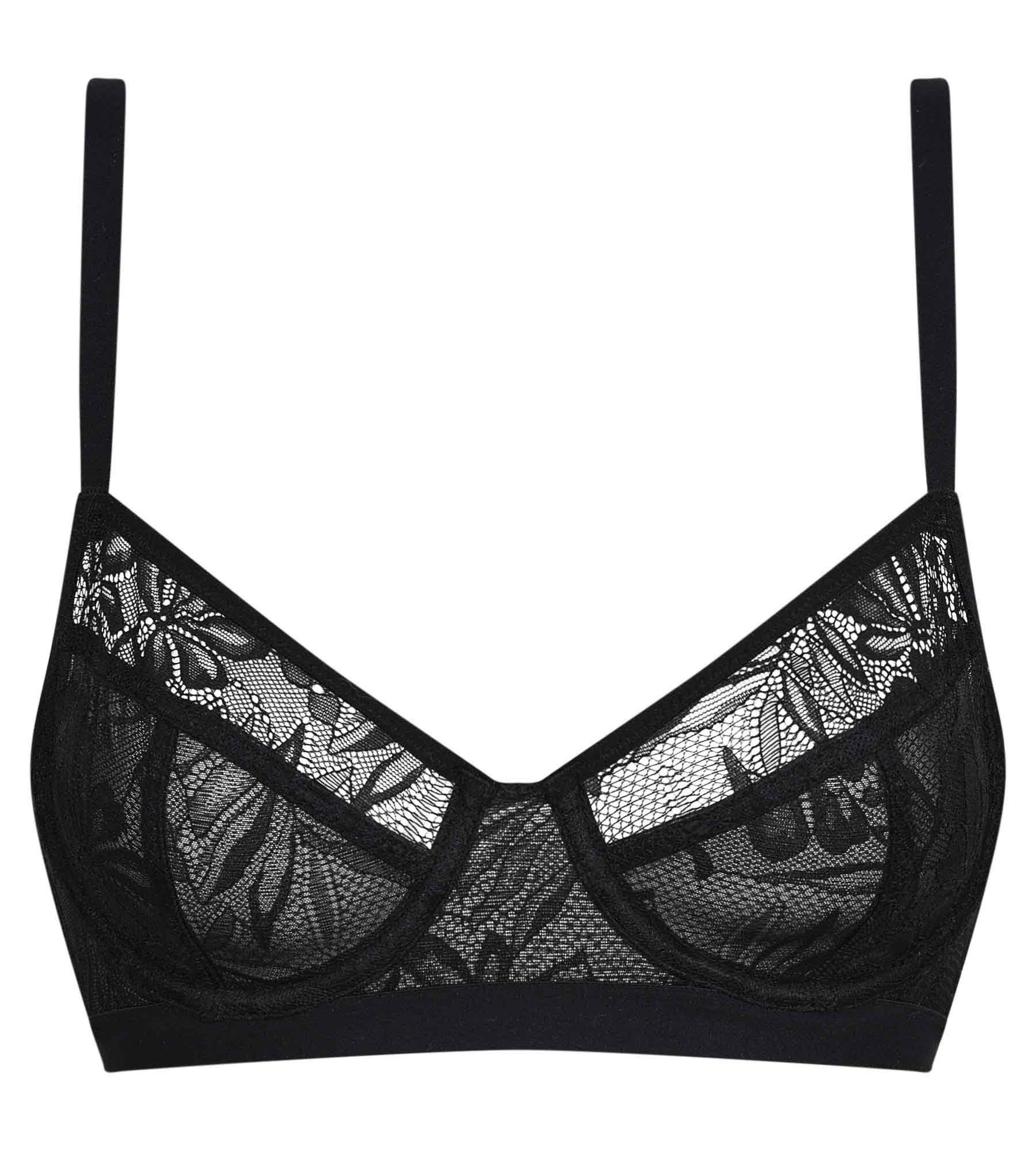 Lace Leaf Pattern Underwire Black Bra - Comfortable & Sexy for Everyday Wear or Special Occasions
