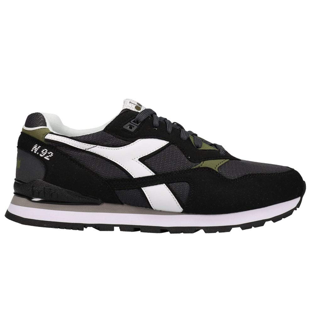 Diadora Men's N.92 Lace-Up Sneakers - Black Casual Shoes for Walking, Running & Everyday Wear