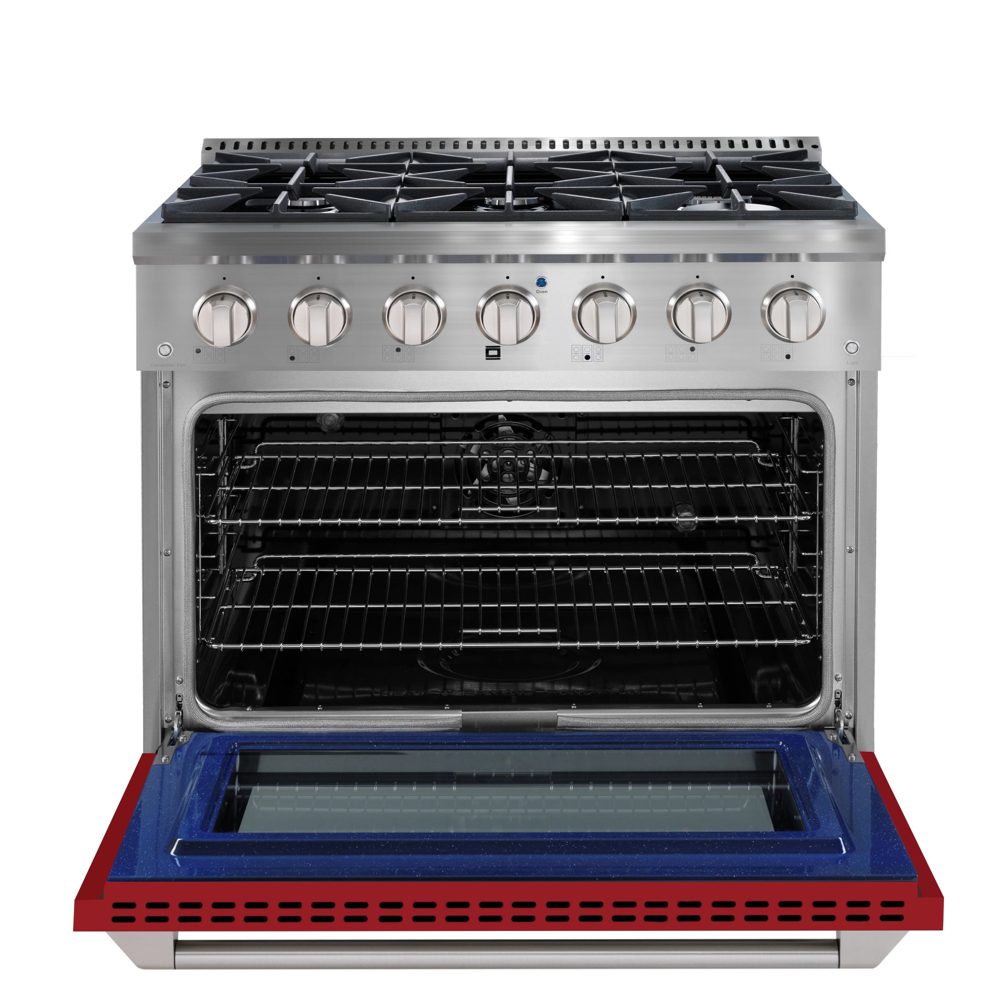 Ancona 36-Inch 5.2 cu. ft. Dual Fuel Range with 6 Burners & Convection Oven - Stainless Steel with Red Door - Perfect for Home Kitchens, Restaurants & Professional Chefs