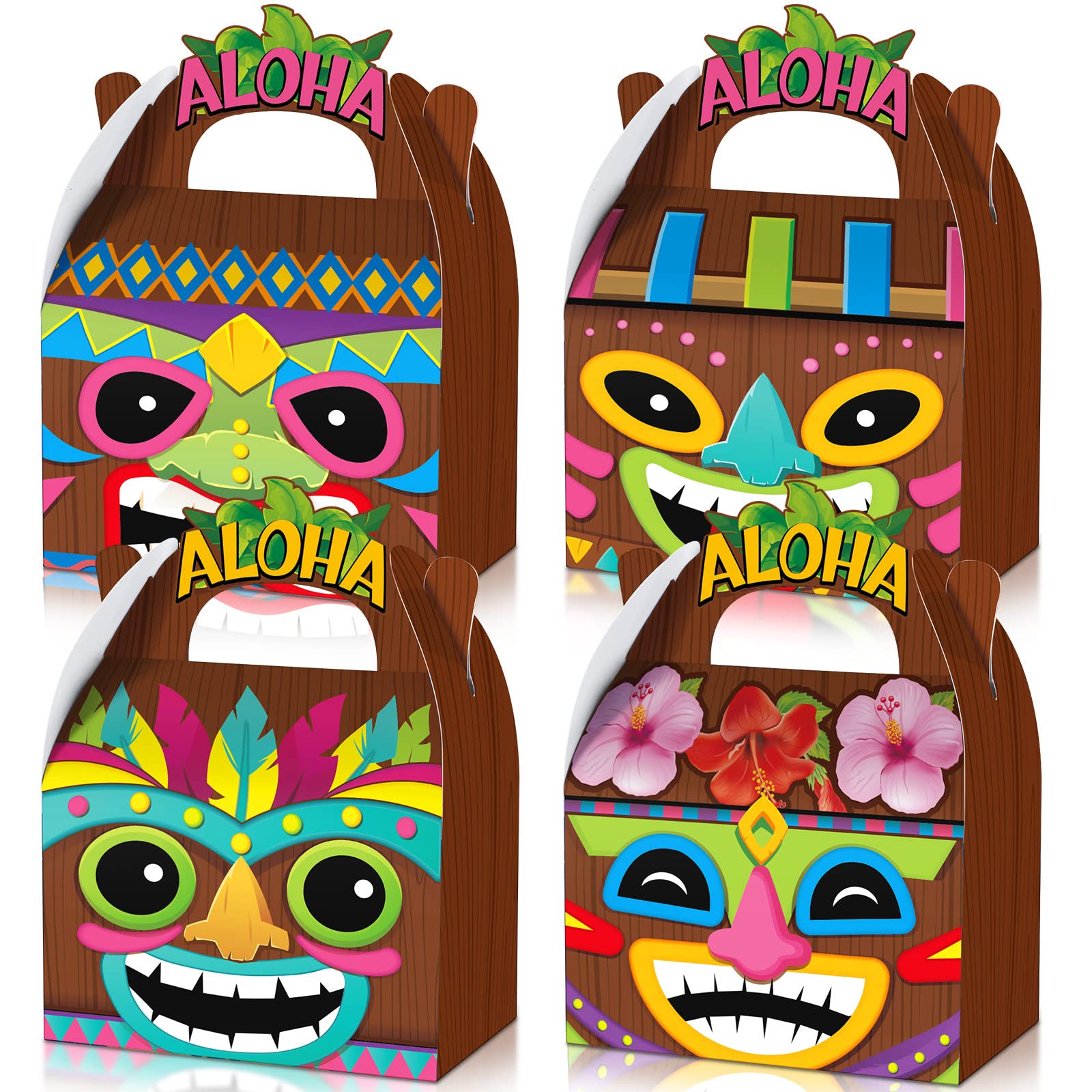 24-Piece Hawaiian Aloha Party Favor Boxes - Tropical Tiki Luau Treat Candy Gift Boxes with Handles | Perfect for Summer Beach Parties, Luau Themed Events & Birthday Celebrations