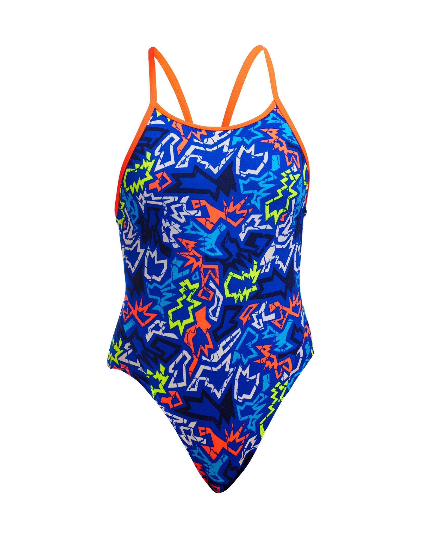 Girls Broken Hearts Diamond Back Swimsuit - Blue & Multi Color One Piece Bathing Suit for Beach, Pool & Summer Vacation