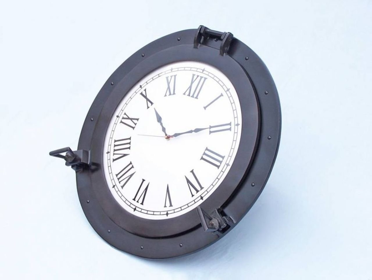 Hampton Nautical Oil Rubbed Bronze Deluxe Porthole Clock - 24 Inch Nautical Wall Clock for Home, Office & Boat Decor - Perfect for Coastal, Beach House & Marine Theme Interiors