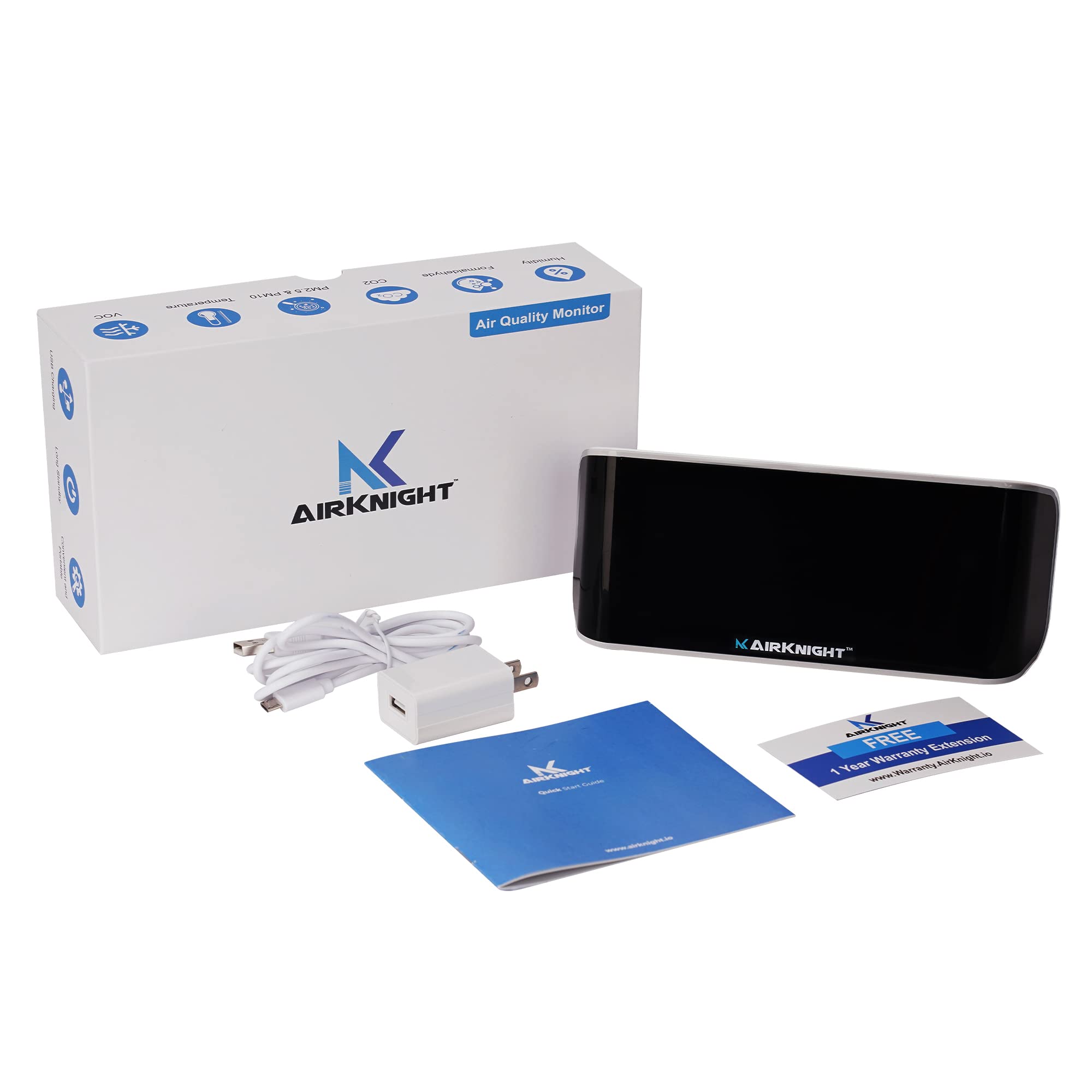 **AirKnight 9-in-1 Indoor Air Quality Monitor – VOC, CO2, Formaldehyde (HCHO), AQI, PM2.5/PM10, Temp & Humidity Sensor | Real-Time Air Pollution Detector for Home, Office & Nursery | Improve Indoor Air Safety & Comfort**