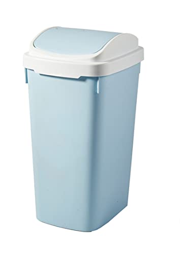 13L Swing Lid Plastic Trash Can - Small Waste Bin for Bedroom, Kitchen, Office & Under Desk - 3.4 Gallon Blue Garbage Can for Home & Office Use