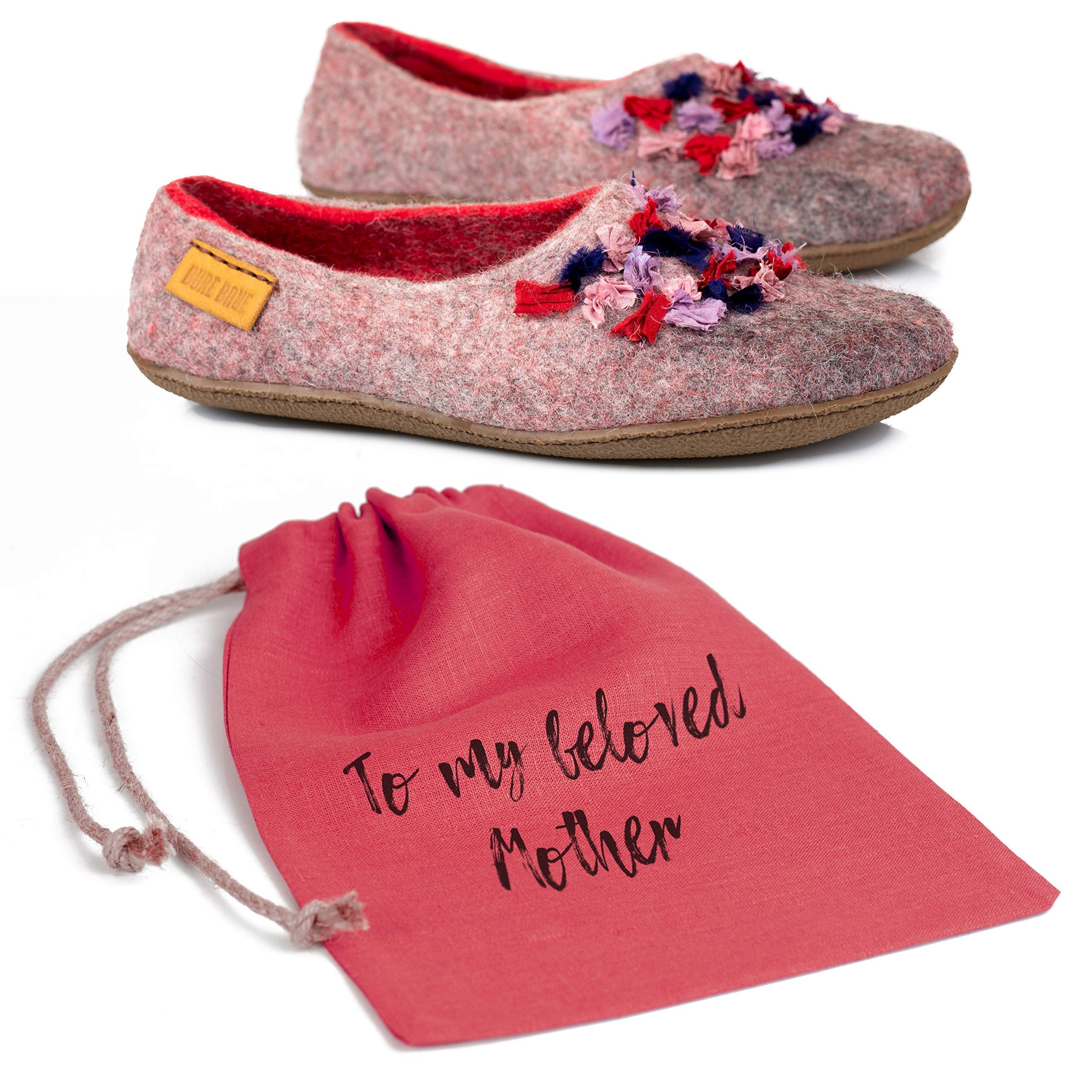 Handmade Wool Slippers with Linen Bag - Personalized Mother's Day Gift for Women - Cozy Home & Spa Relaxation