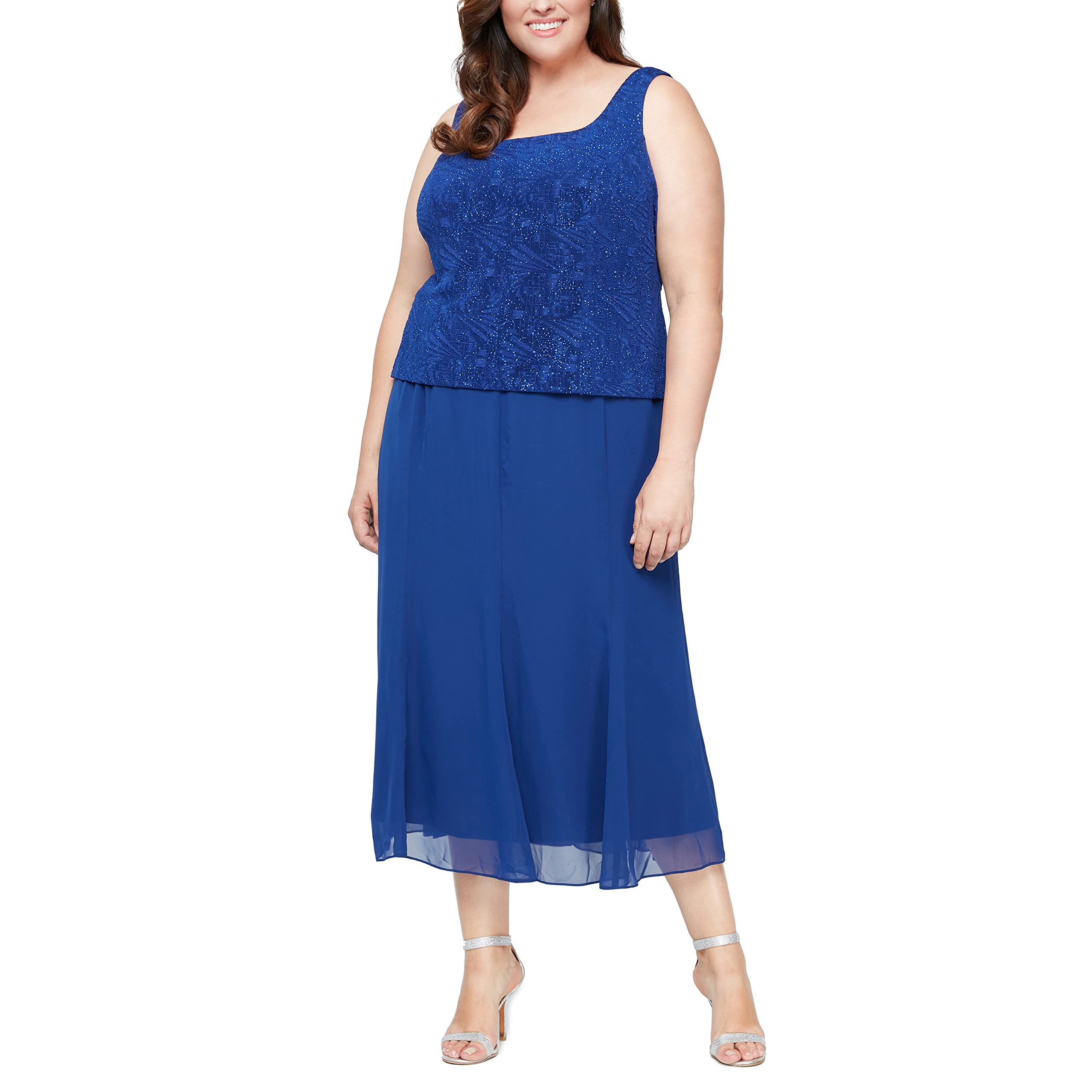 Alex Evenings Women's Plus Size Tea-Length Mother of The Bride Jacket Dress for Weddings, Formal Events & Special Occasions - Elegant Wedding Guest Outfit for Bridal Party, Cocktail Parties & Evening Celebrations