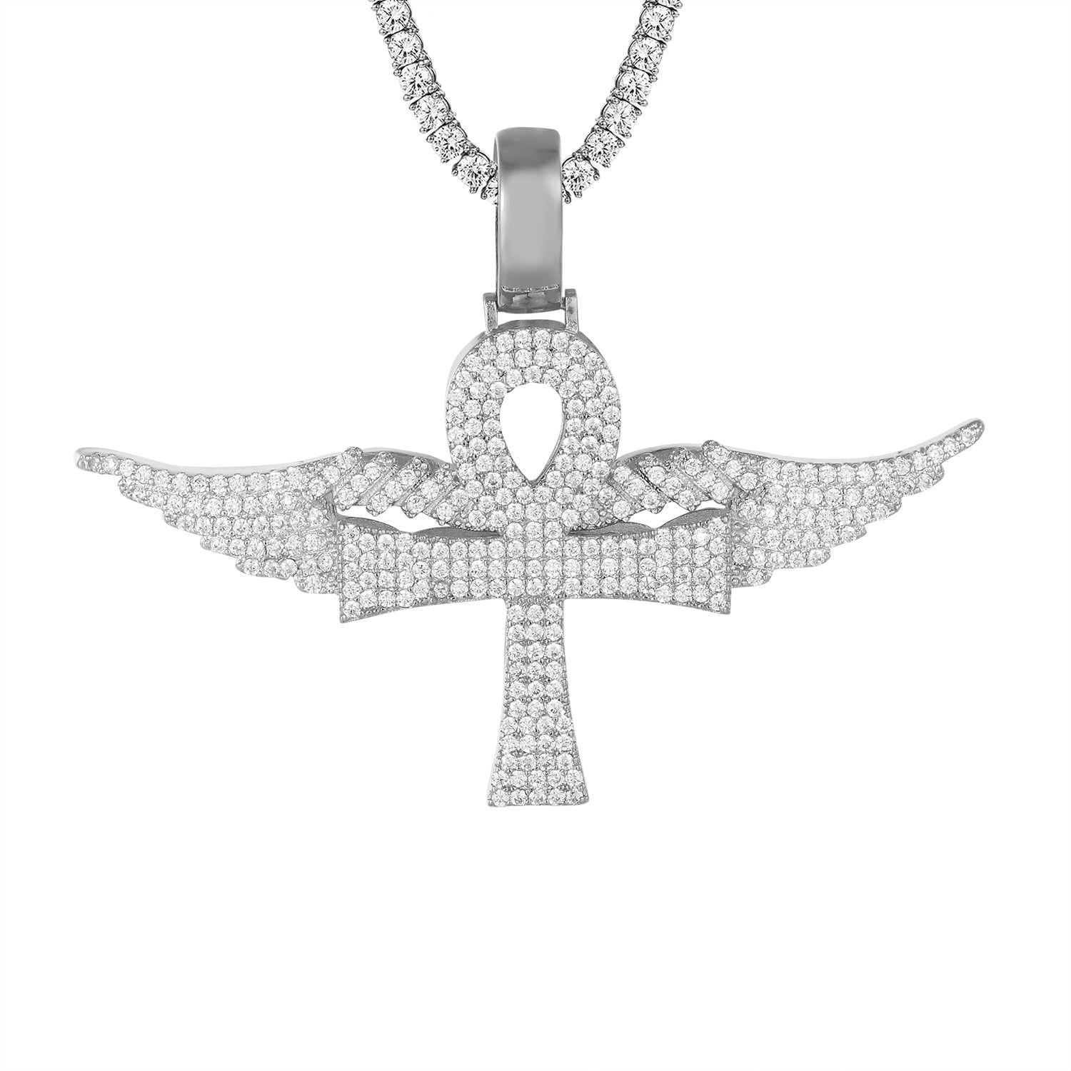 Icy Ankh Cross Pendant with Angel Wings - Religious Jewelry for Men & Women - Perfect for Gifts, Spiritual Protection & Fashion Accessories