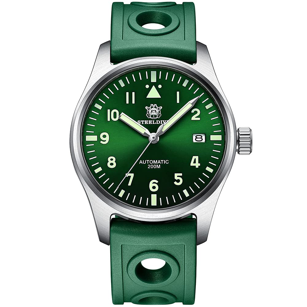 STEELDIVE Men's Automatic Pilot Diver Watch - 200M Water Resistant, Self-Winding Mechanical Wristwatch with C3 Luminous & Sapphire Crystal, NH35 Movement - Perfect for Diving, Swimming, and Outdoor Sports
