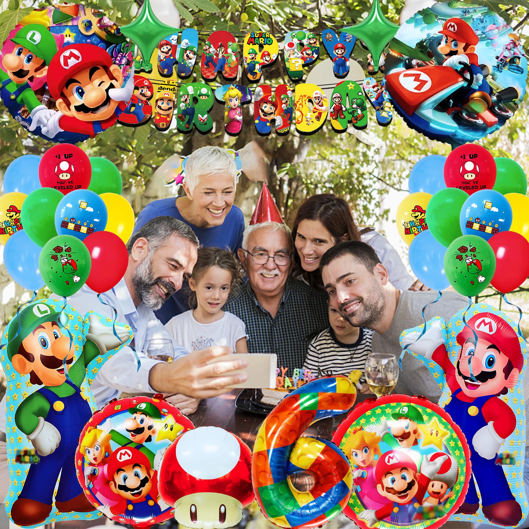 Super Mario 6th Birthday Balloons Decorations - 32 Pieces 3D Cartoon Balloon Banner Set for Boys, Sea Theme Party Supplies - Perfect for Kids Birthday Parties, Baby Showers & Themed Events