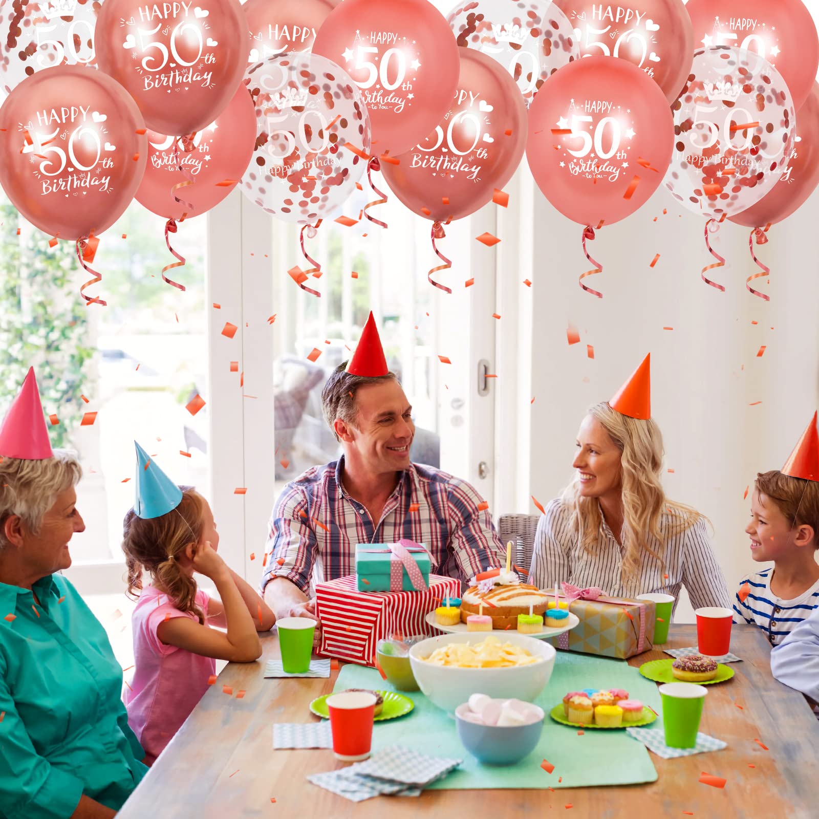 RUMIA 15-Piece Rose Gold 50th Birthday Balloon Set - Happy 50th Birthday Party Decorations for Women & Men - Perfect for Anniversary Celebrations, Milestone Parties & Photo Backdrops