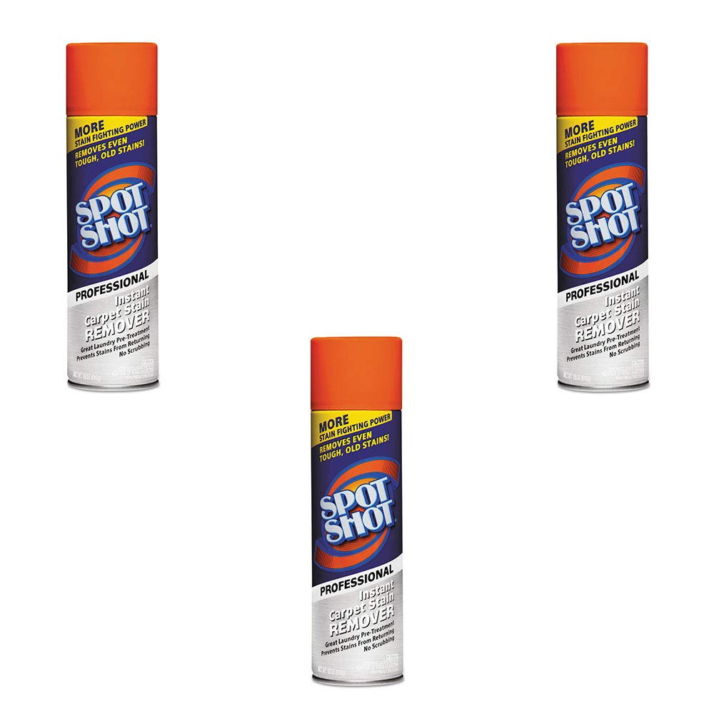 Spot Shot Carpet Stain Remover Cleaner - Fast Acting Aerosol Spray for Tough Stains - 18 Ounce (3 Pack) - Ideal for Pet Accidents, Food Spills & Wine Stains on Carpets & Upholstery