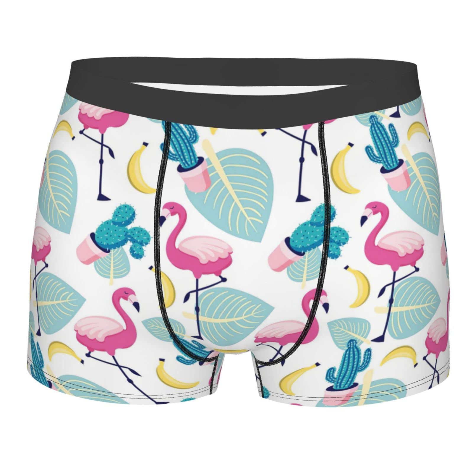 Men's Boxer Briefs - Soft Stretch Lotus Flower & Pink Flamingo Print Underwear for Sports, Gym & Fitness | Breathable Comfort for Active Lifestyle & Everyday Wear