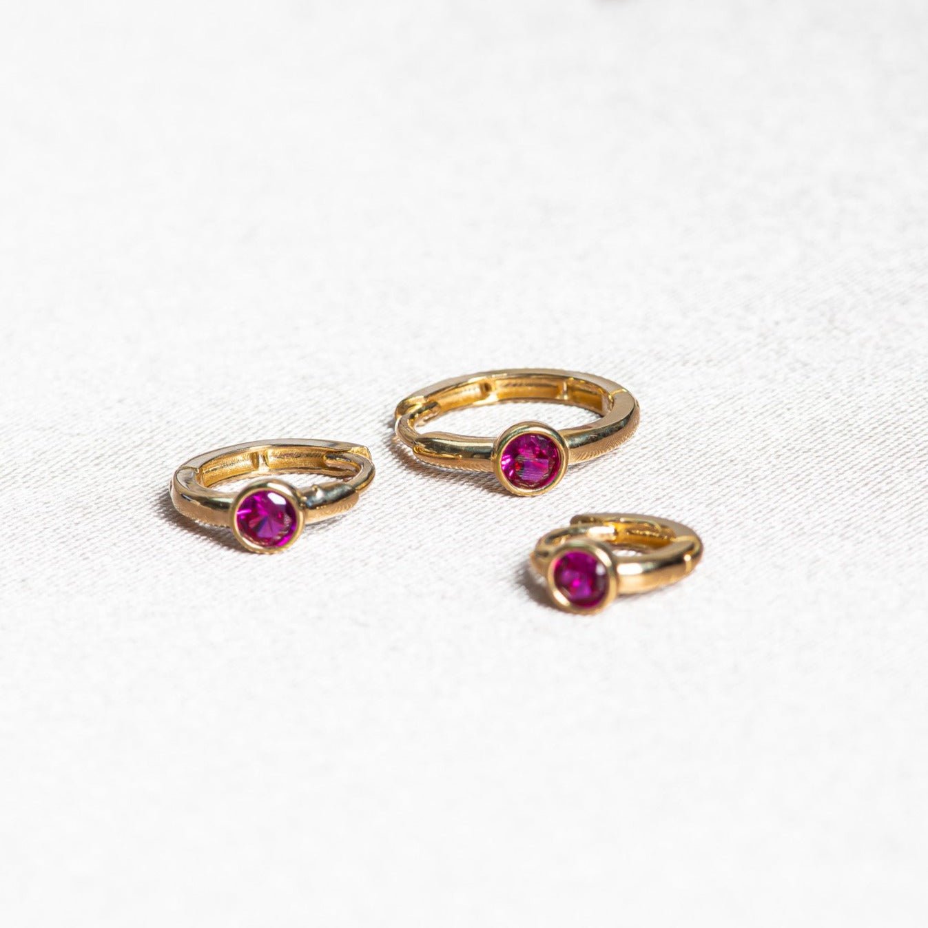 14K Yellow Gold Ruby Huggie Hoop Earrings - Dainty Bezel Set Gemstone Jewelry for Women - Perfect for Everyday Wear, Date Nights & Special Occasions
