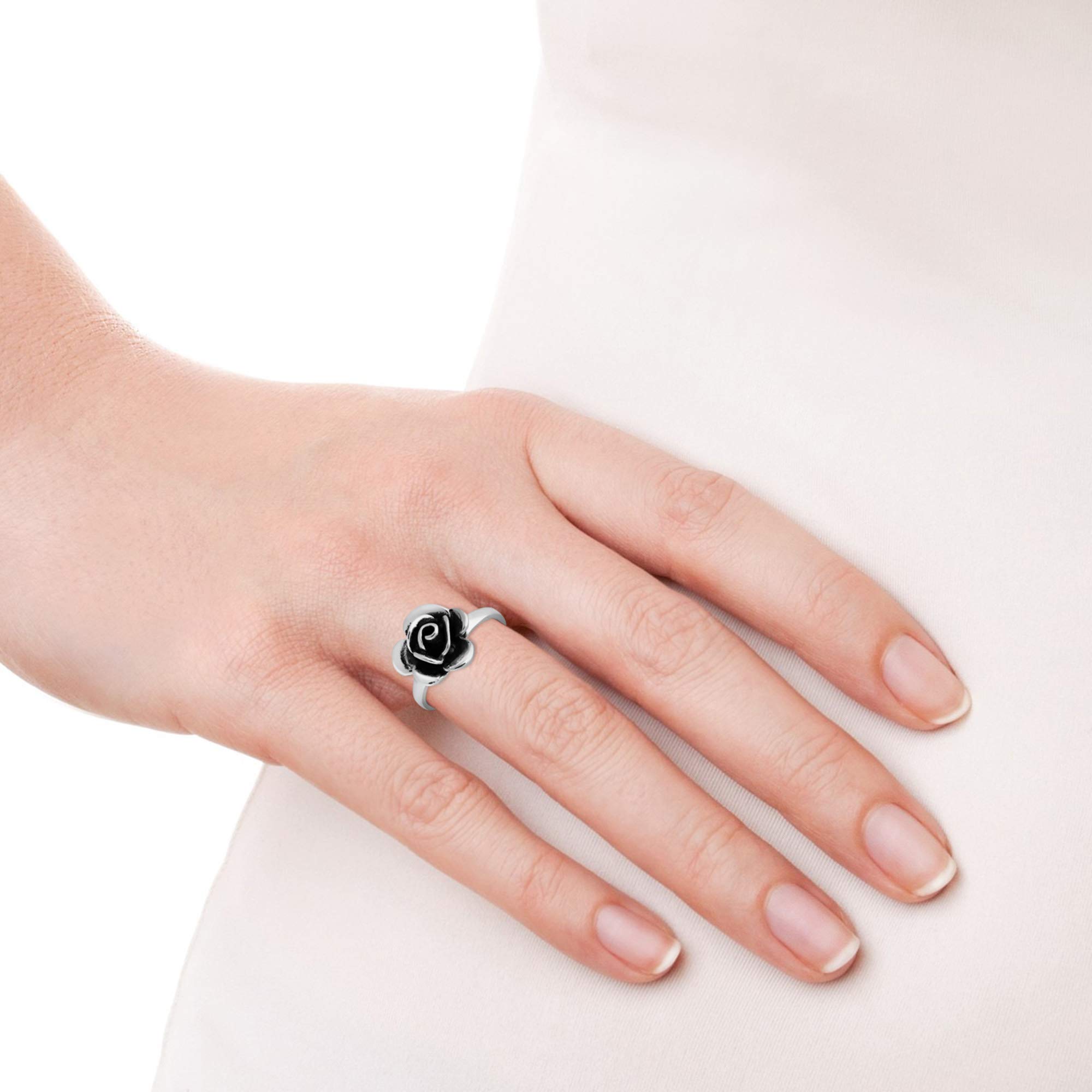 Forever Enchanted Blooming Rose .925 Sterling Silver Band Ring for Women - Elegant Floral Jewelry Gift for Anniversary, Valentine's Day & Special Occasions