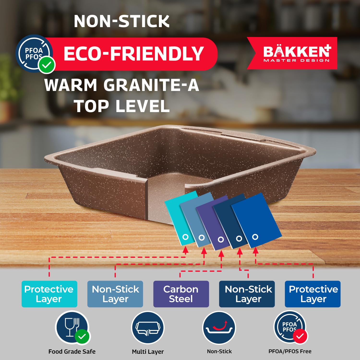 Bakken Master 38-Piece Granite Cookware and Bakeware Set - Nonstick Granite Coating Pots & Pans with Removable Handles, Tempered Glass Lids, 6-Piece Bakeware, 12-Piece Mixing Bowls - Perfect for Baking, Cooking & Meal Prep - Brown