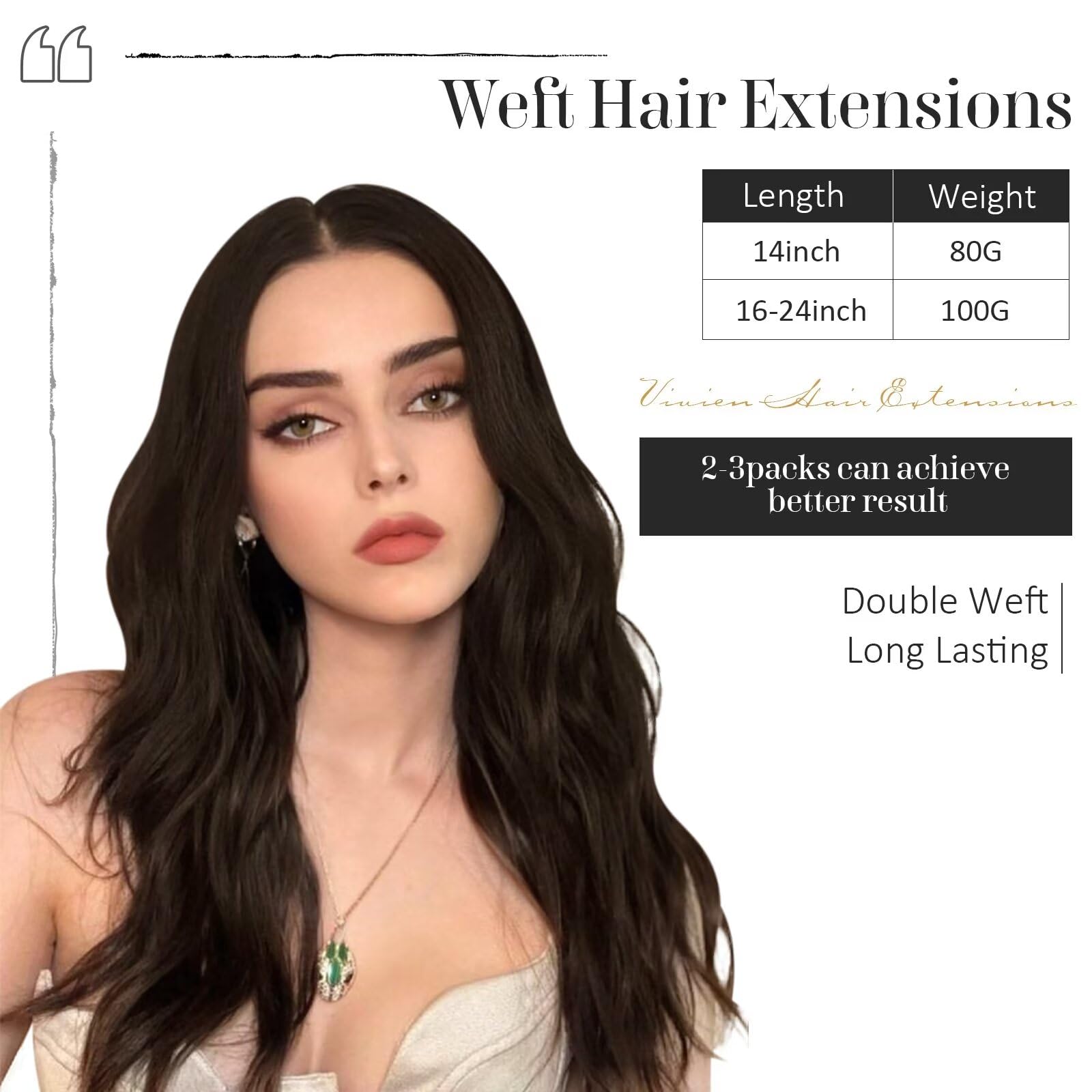 Vivien Real Human Hair Extensions 18 Inch Dark Brown Straight Sew-In Weft 100G for Women - Full Head Thick Natural Hair for Daily Styling & Special Occasions