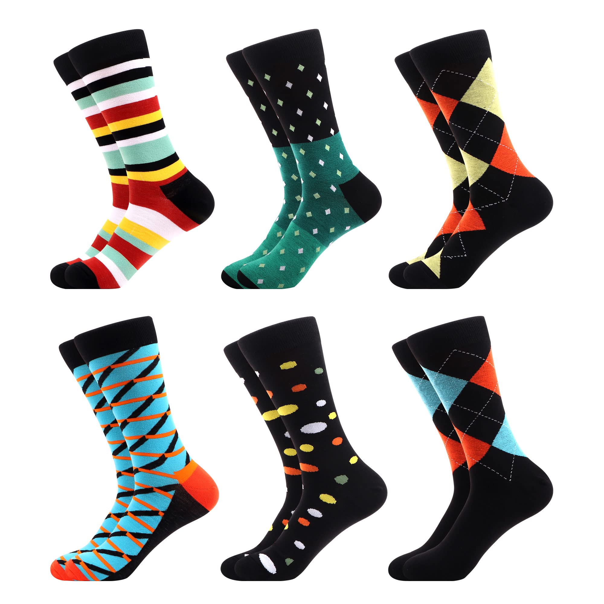 WeciBor Men's Colorful Dress Socks - 6/12 Pack Fashionable Fun Calf-Length Socks for Business, Casual & Party Wear - Perfect for Office, Dating & Gifts