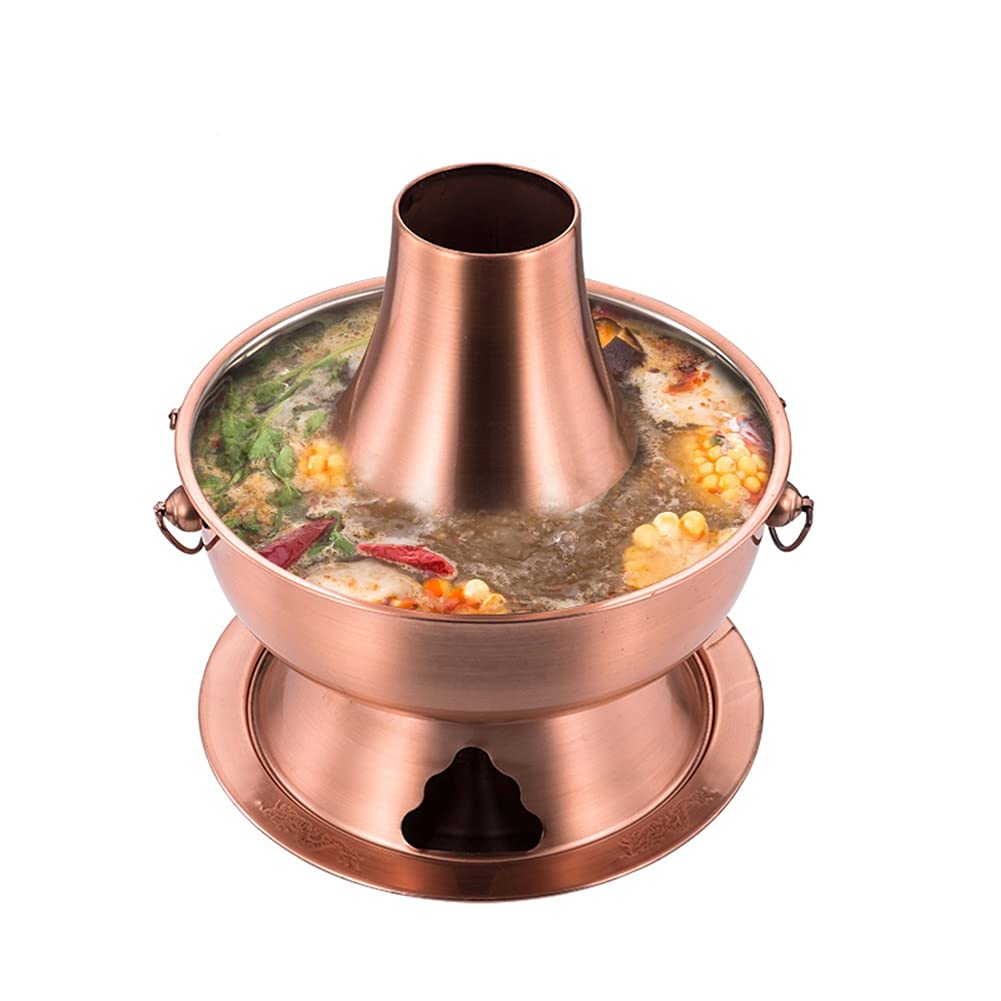 YAYADU Vintage Hot Pot & Shabu Pot - Copper & Stainless Steel Traditional Chinese Cookware for Stew, Soup & Cooking | Perfect for Family Meals, Asian Cuisine & Hot Pot Parties